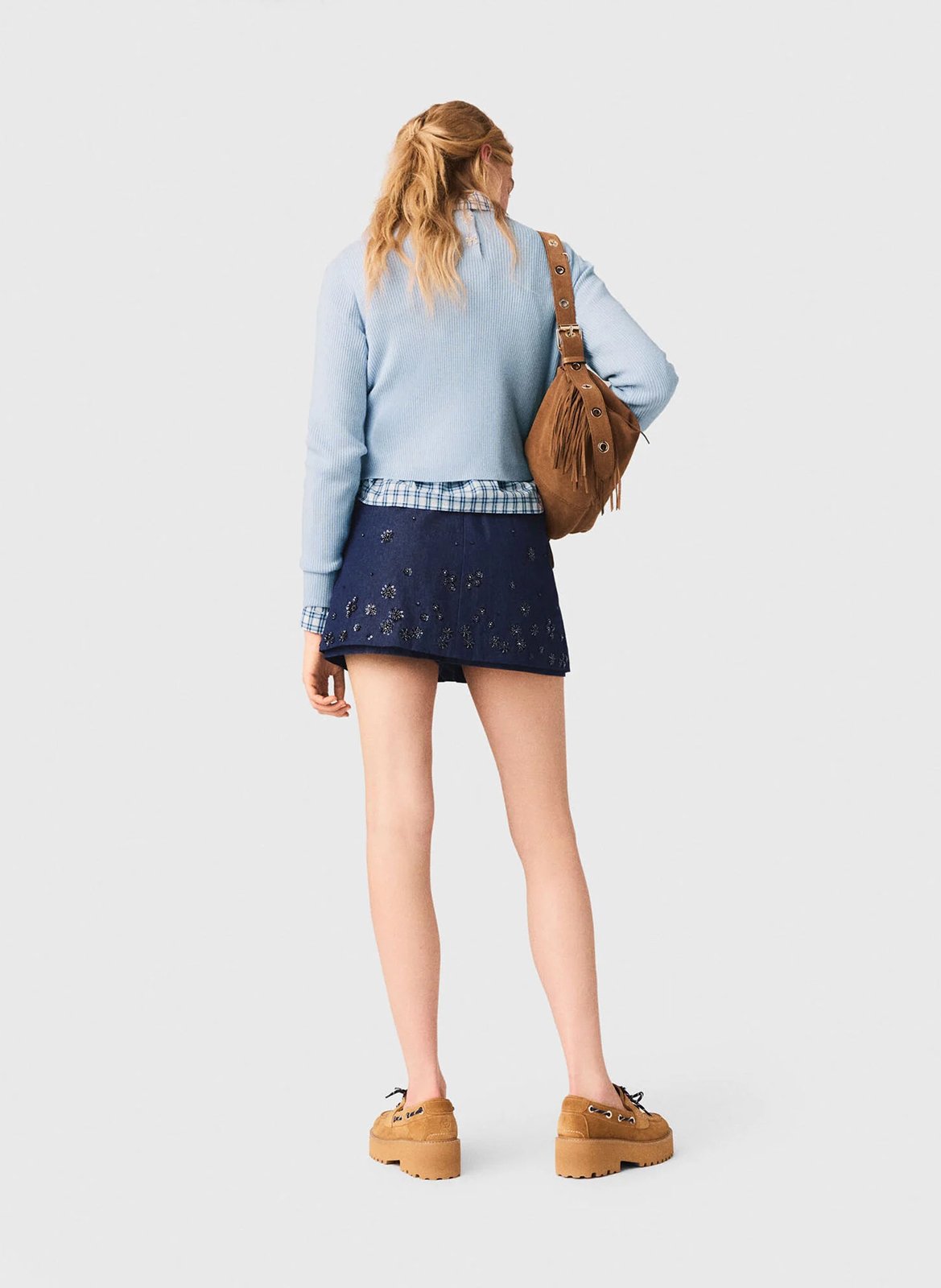 Pull côtelé uni en laine MAJE Bleu