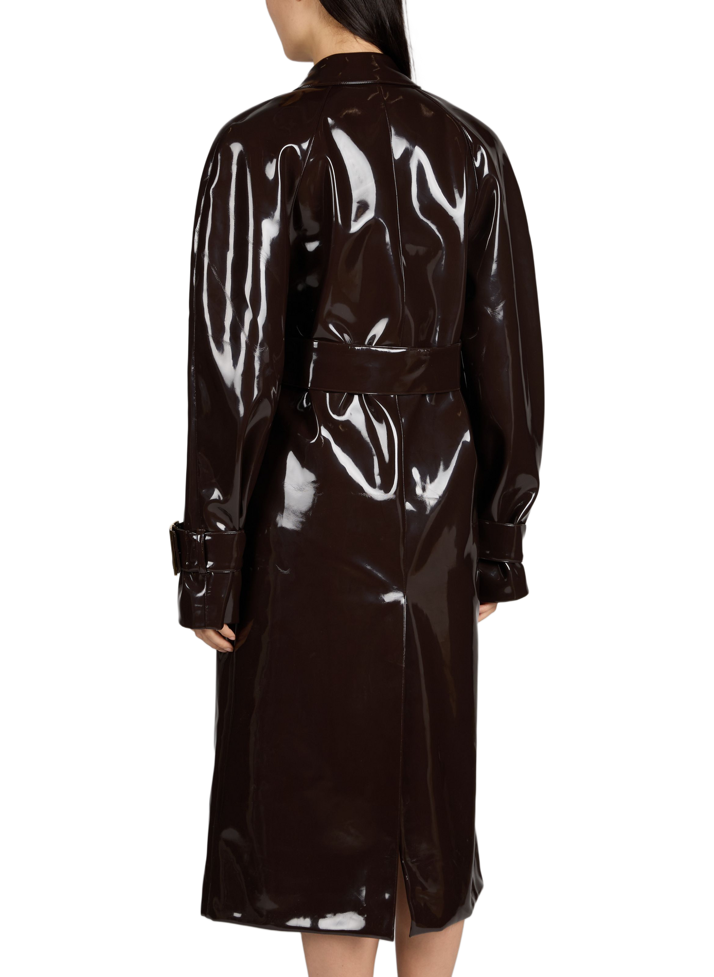 Patent trench coat with belt ROWEN ROSE Brown