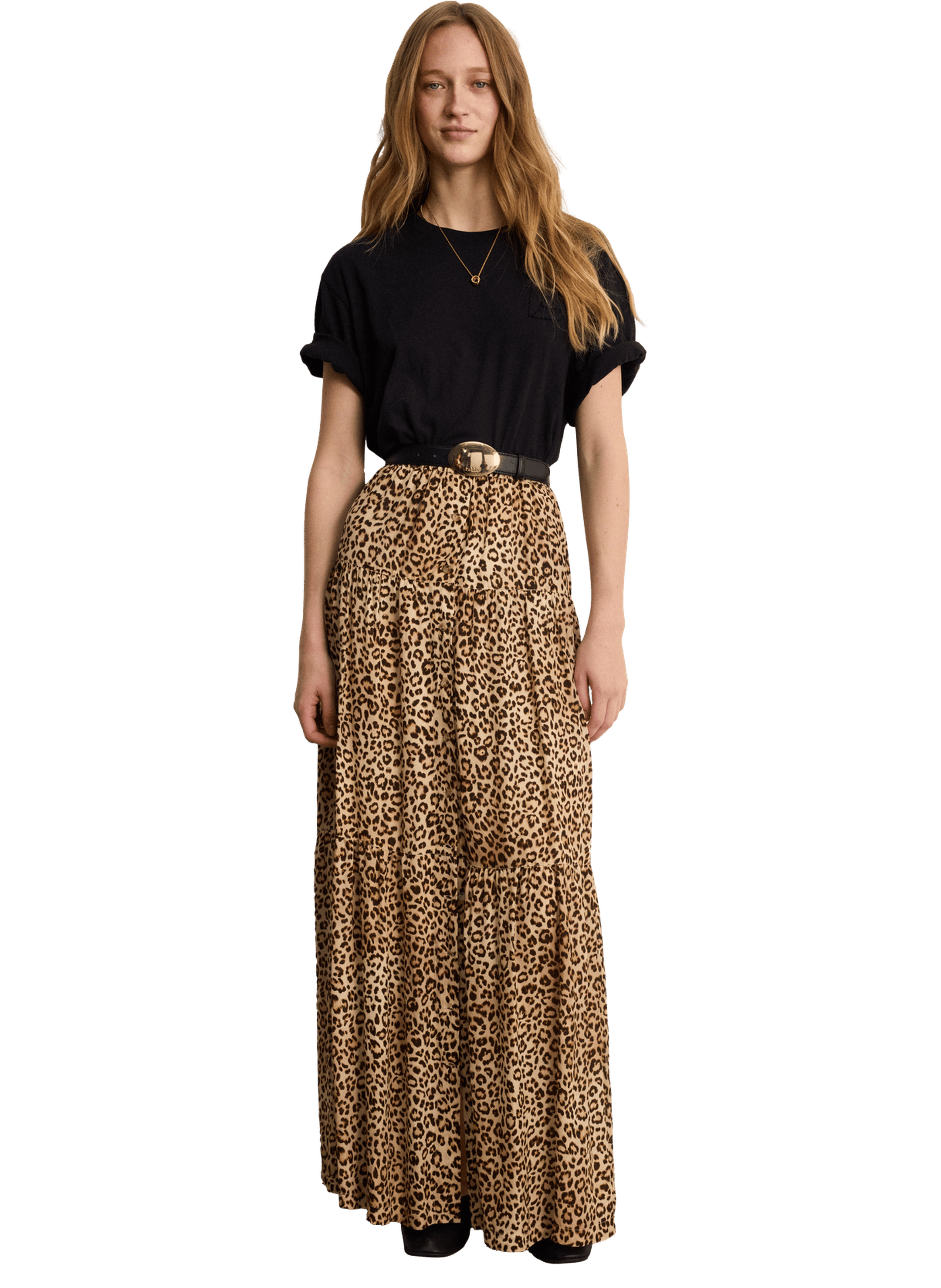 Jupe longue boutonnée léopard - nayana PABLO Rose