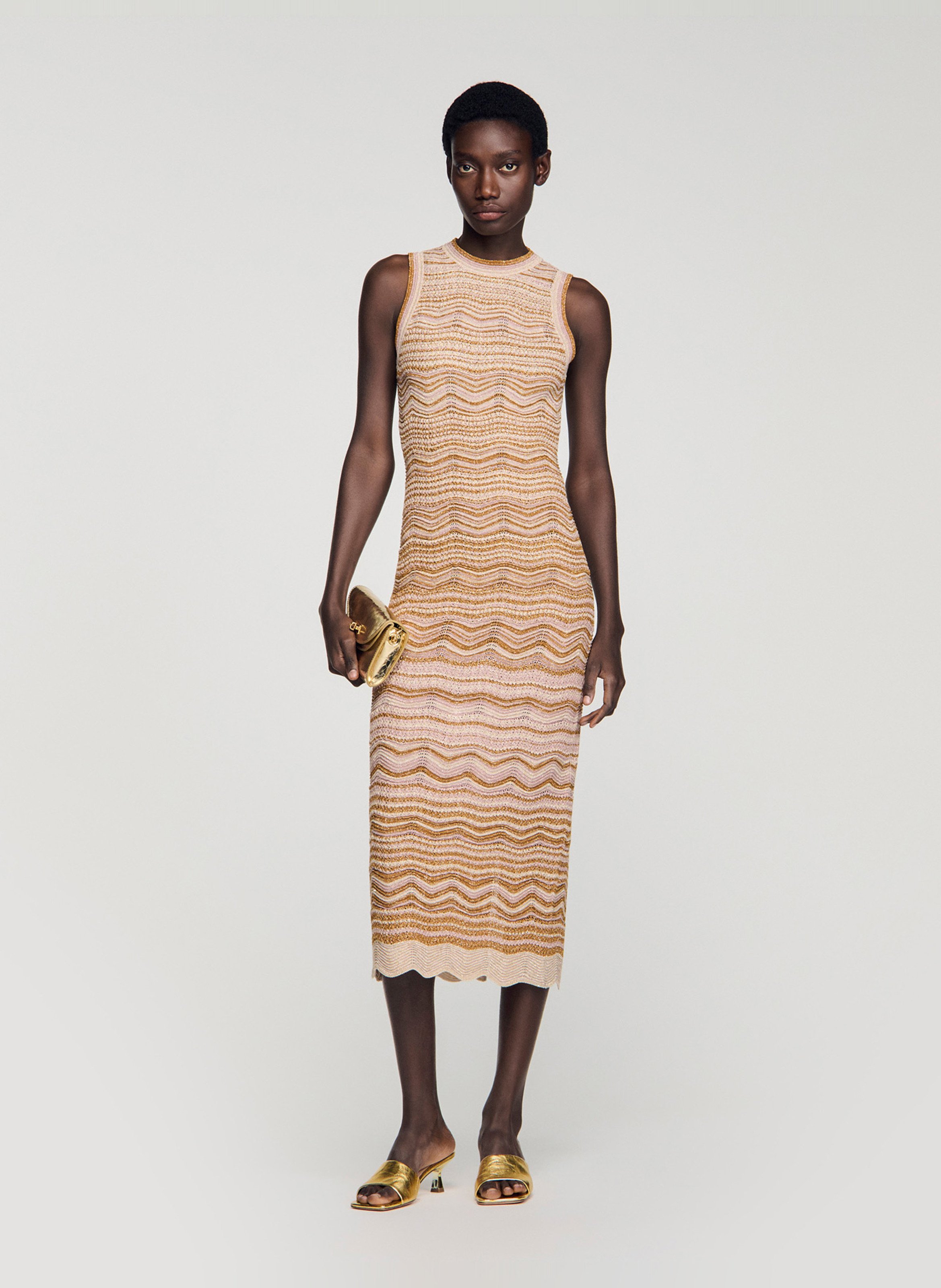 Robe midi ajustée sans manches SANDRO Marron