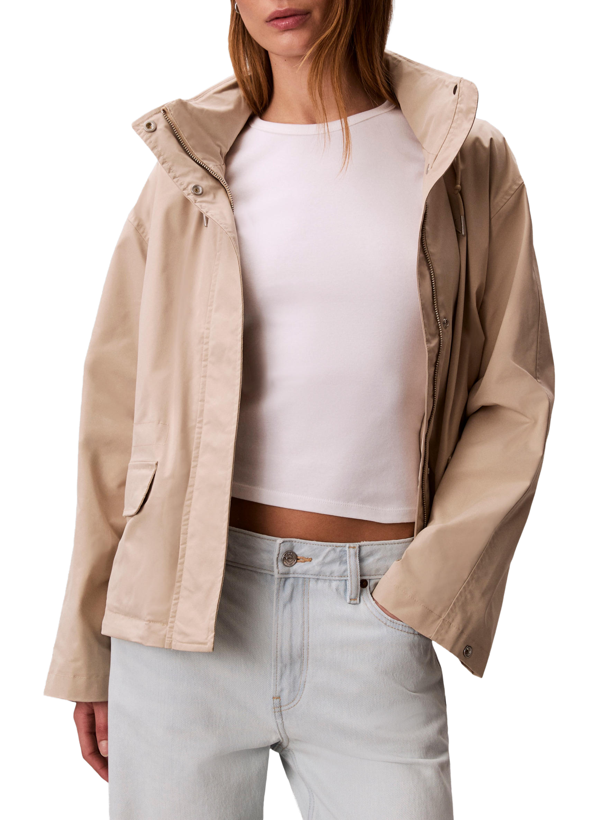 Straight zip-up hooded jacket CALVIN KLEIN Beige