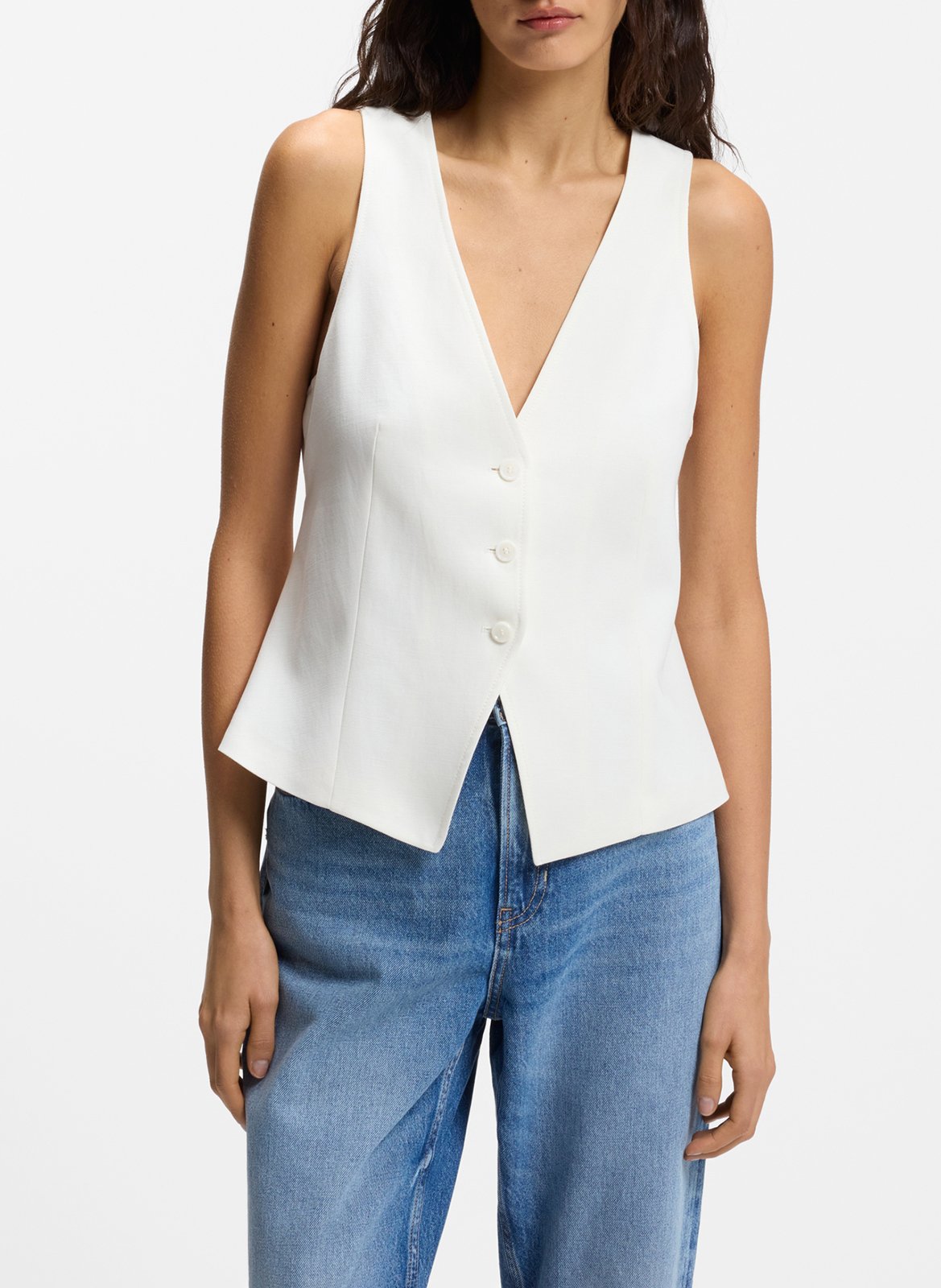 Veste col v BOSS Beige