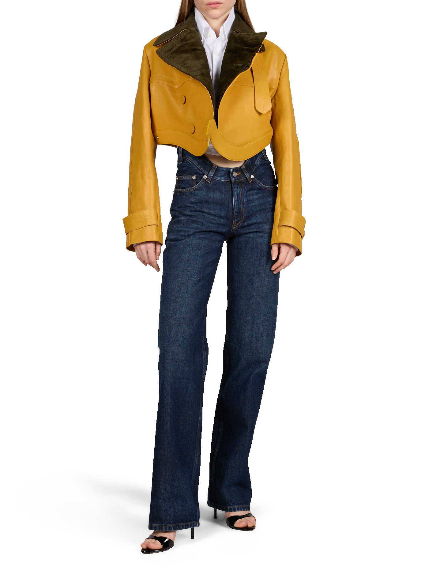 Cropped leather jacket JEAN PAUL GAULTIER Yellow