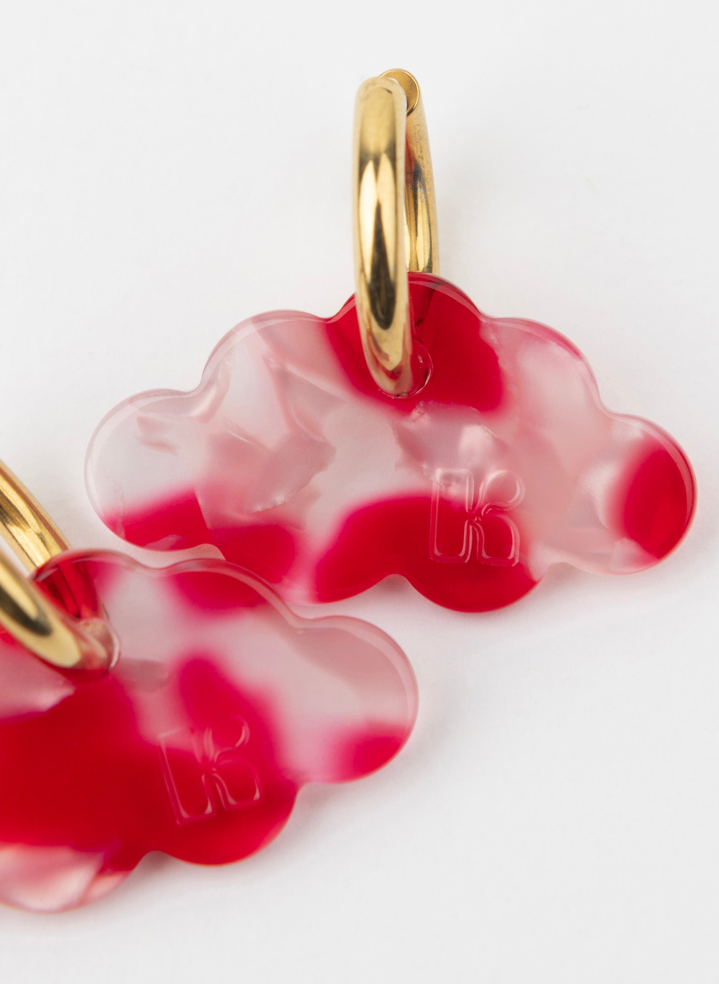 Boucles d'oreilles nuage avec anneaux en acier inoxydable doré KURAGE GINZA Rouge