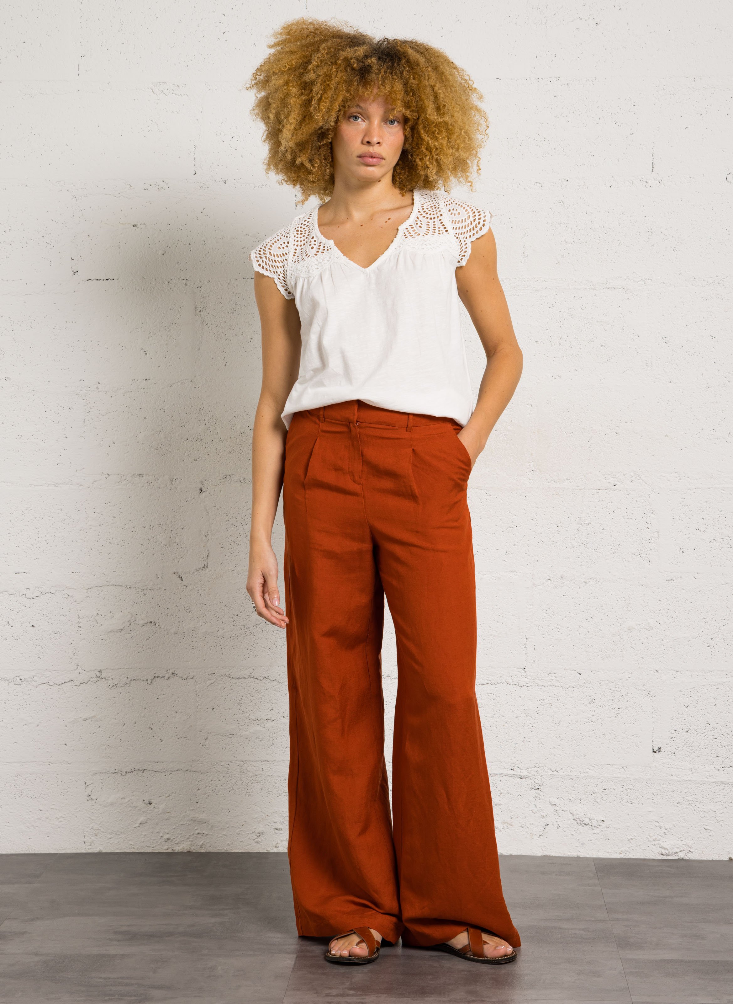 Pantalon large en lin mélangé flaubert MAISON 123 Rouge