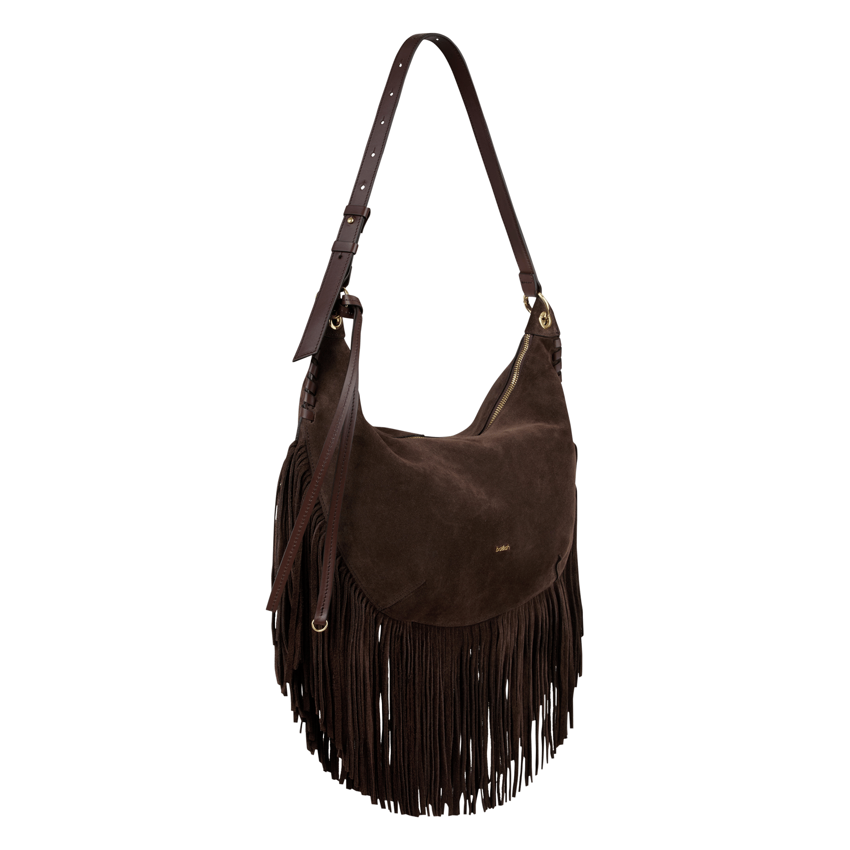 Sac porté épaule en cuir suede swing franges BA&SH Marron