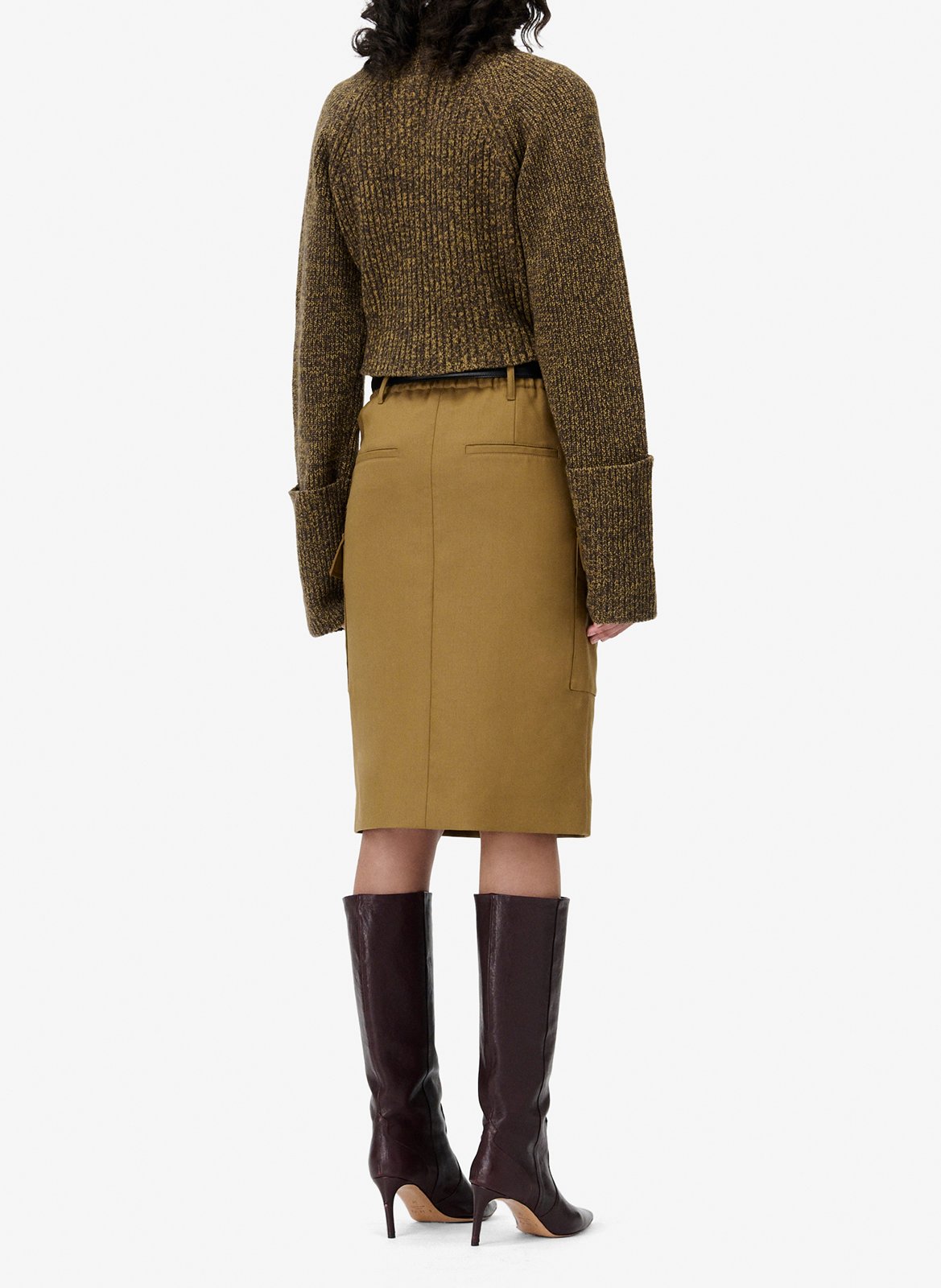 Carrie wool straight midi skirt with pockets IRO Brown