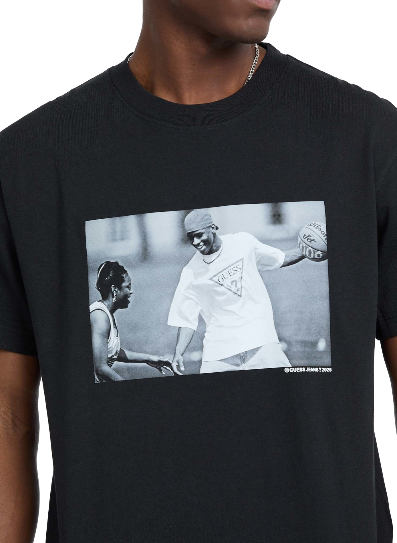 T-shirt imprimé en coton GUESS Noir