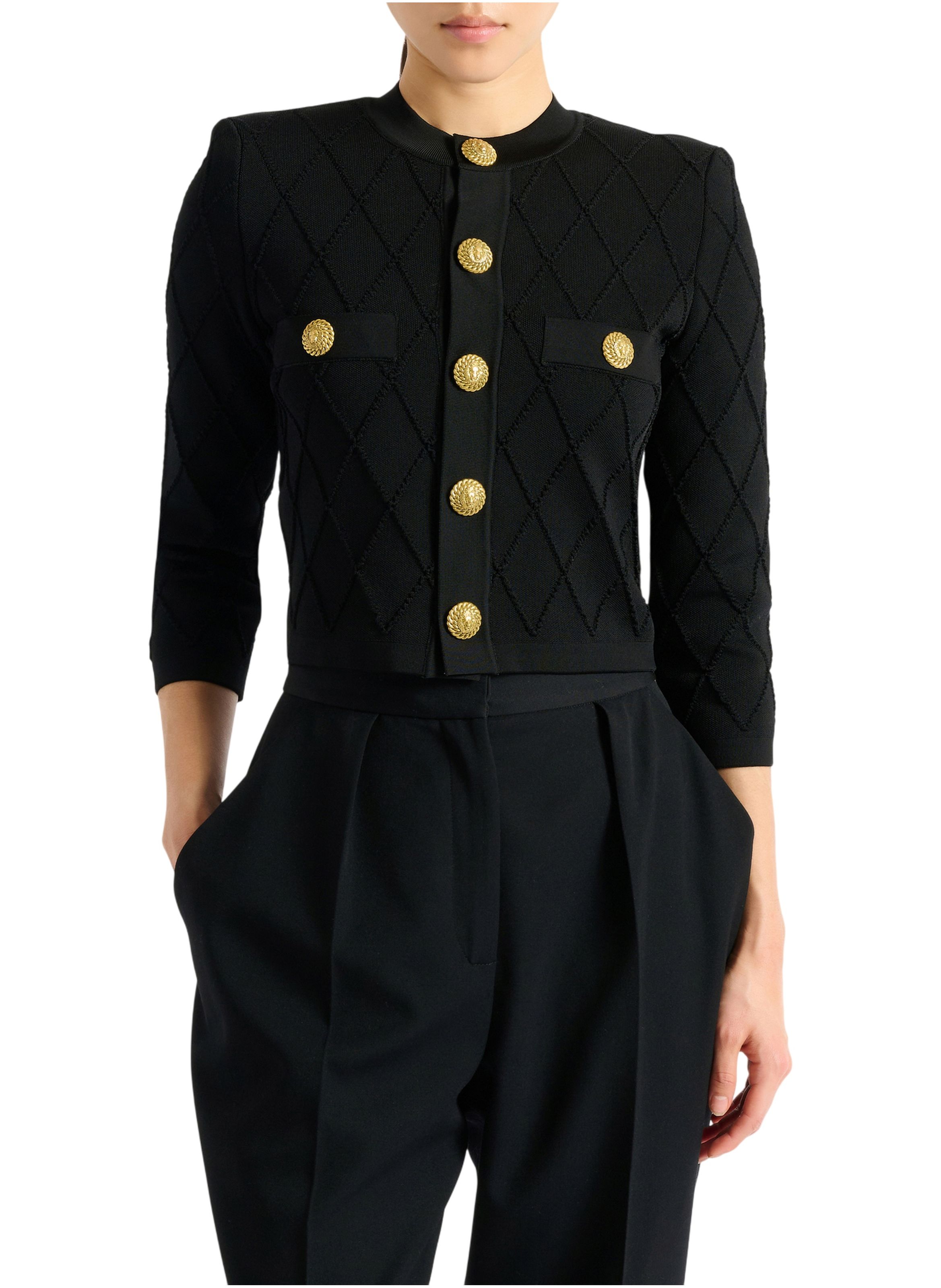 Cardigan court en maille BALMAIN Noir