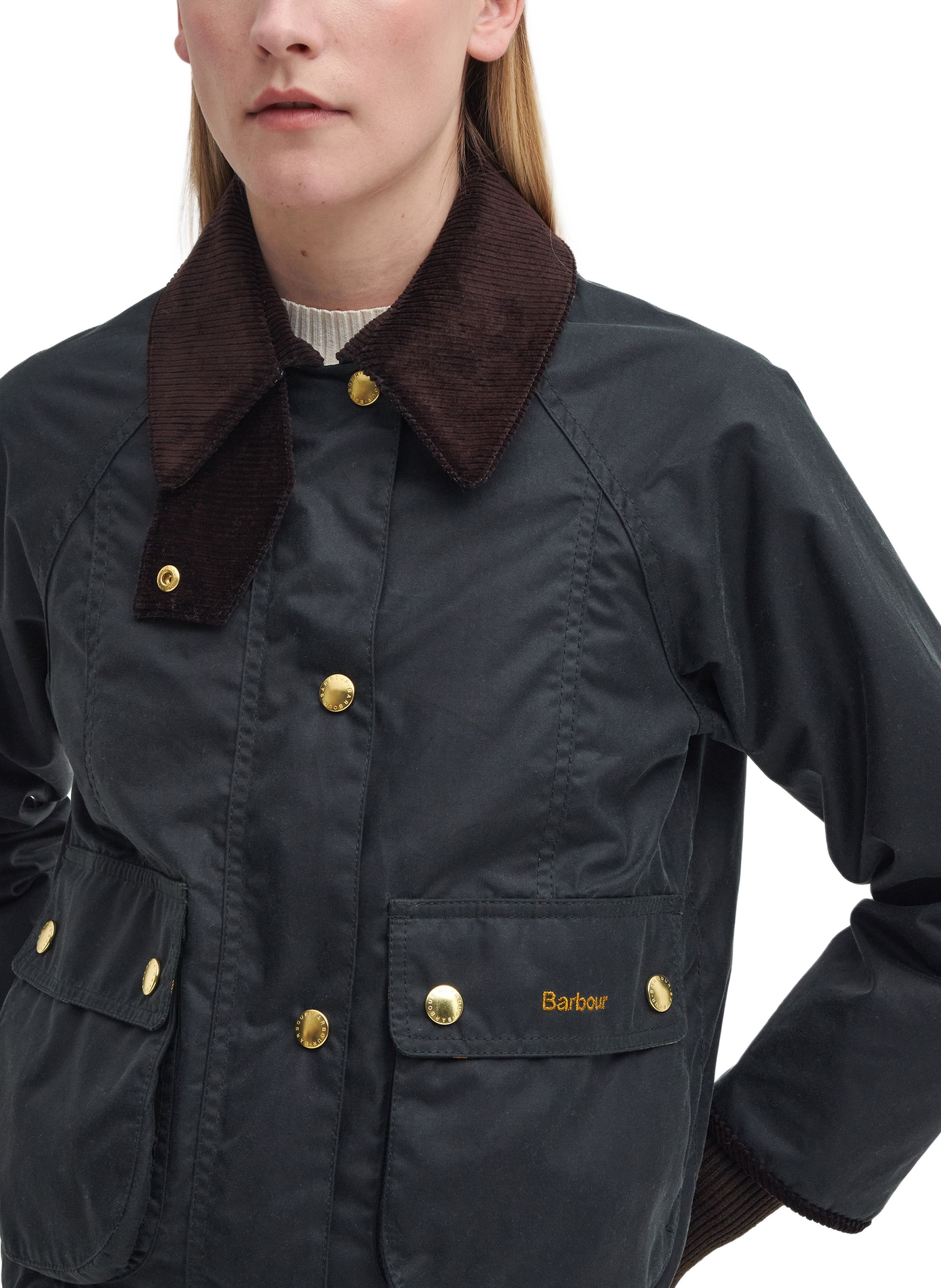 Cropped Beadnell Wax Jacket in Cotton BARBOUR Brown