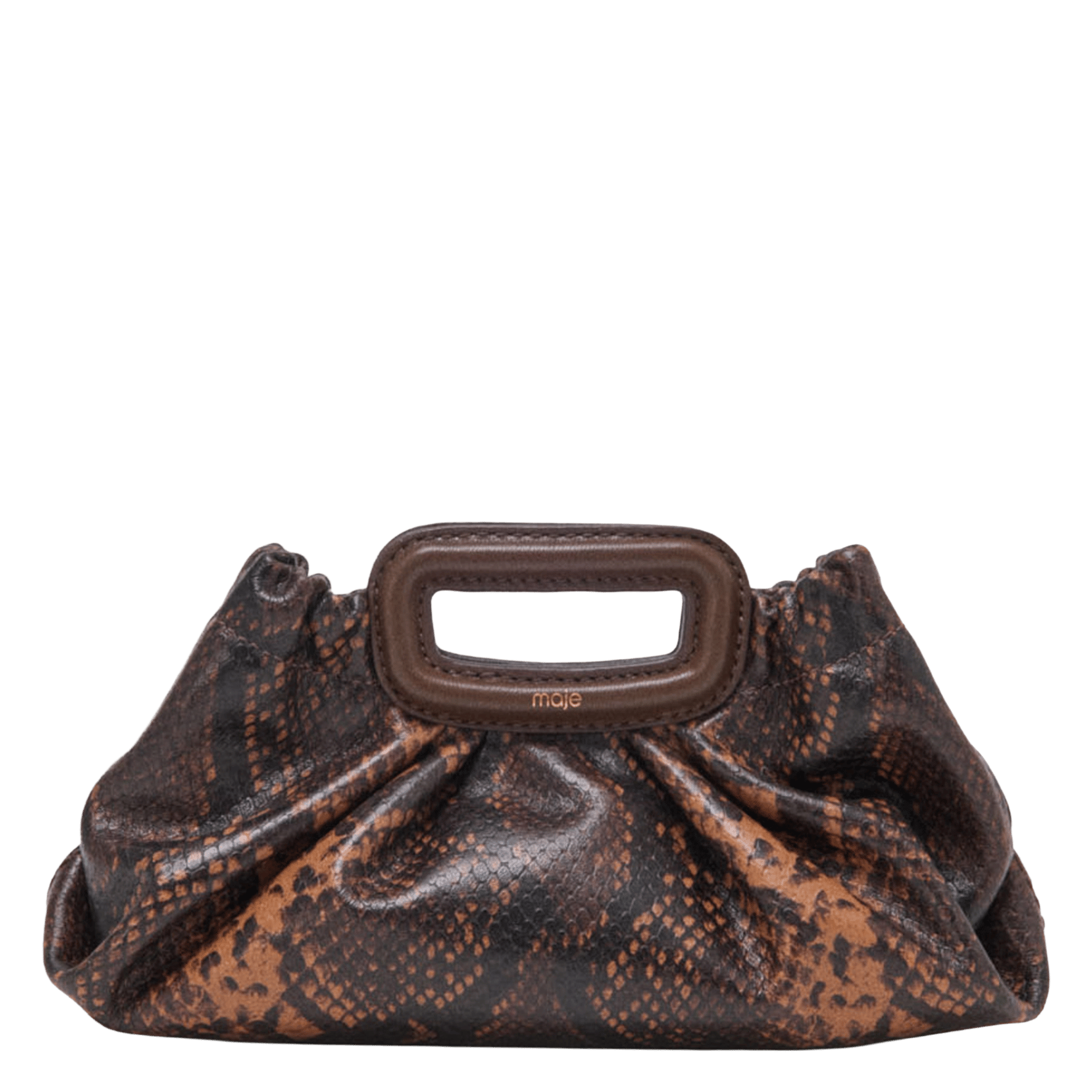 Mini clutch en cuir embossé python MAJE Marron