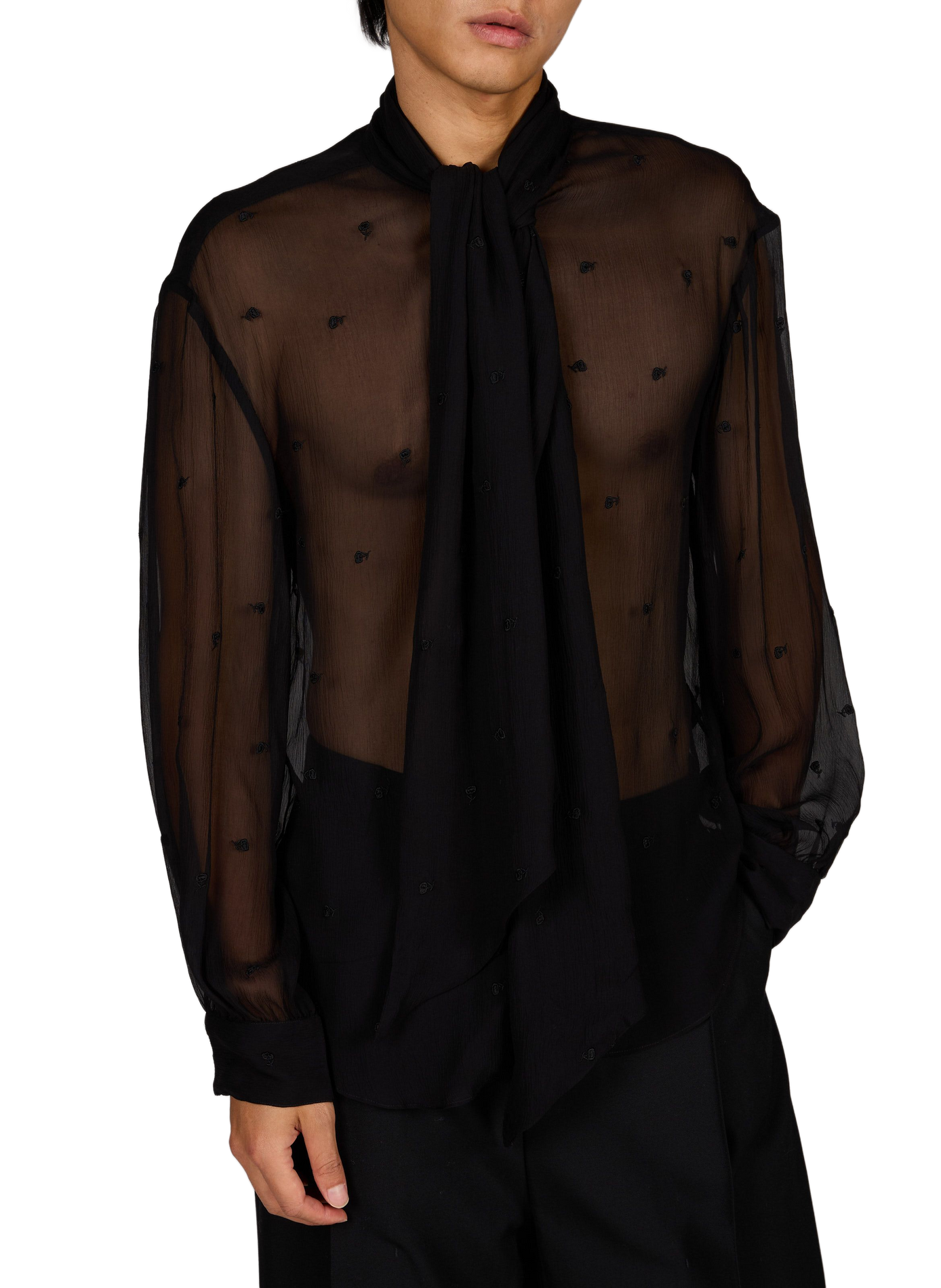 Shirt with embroidered silk lavallière collar ALAINPAUL Black