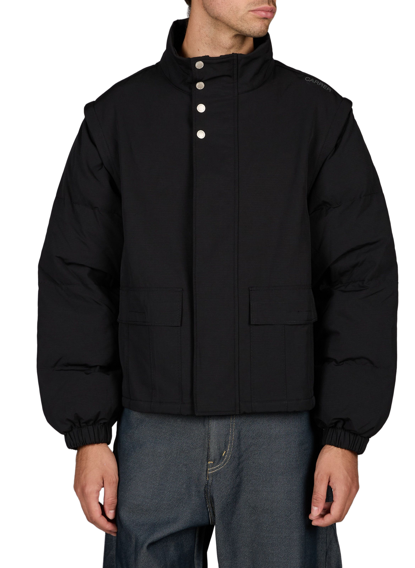 Weite Reed Jacke mit Stehkragen und abnehmbaren Ärmeln aus Baumwollmischung CARRER Schwarz