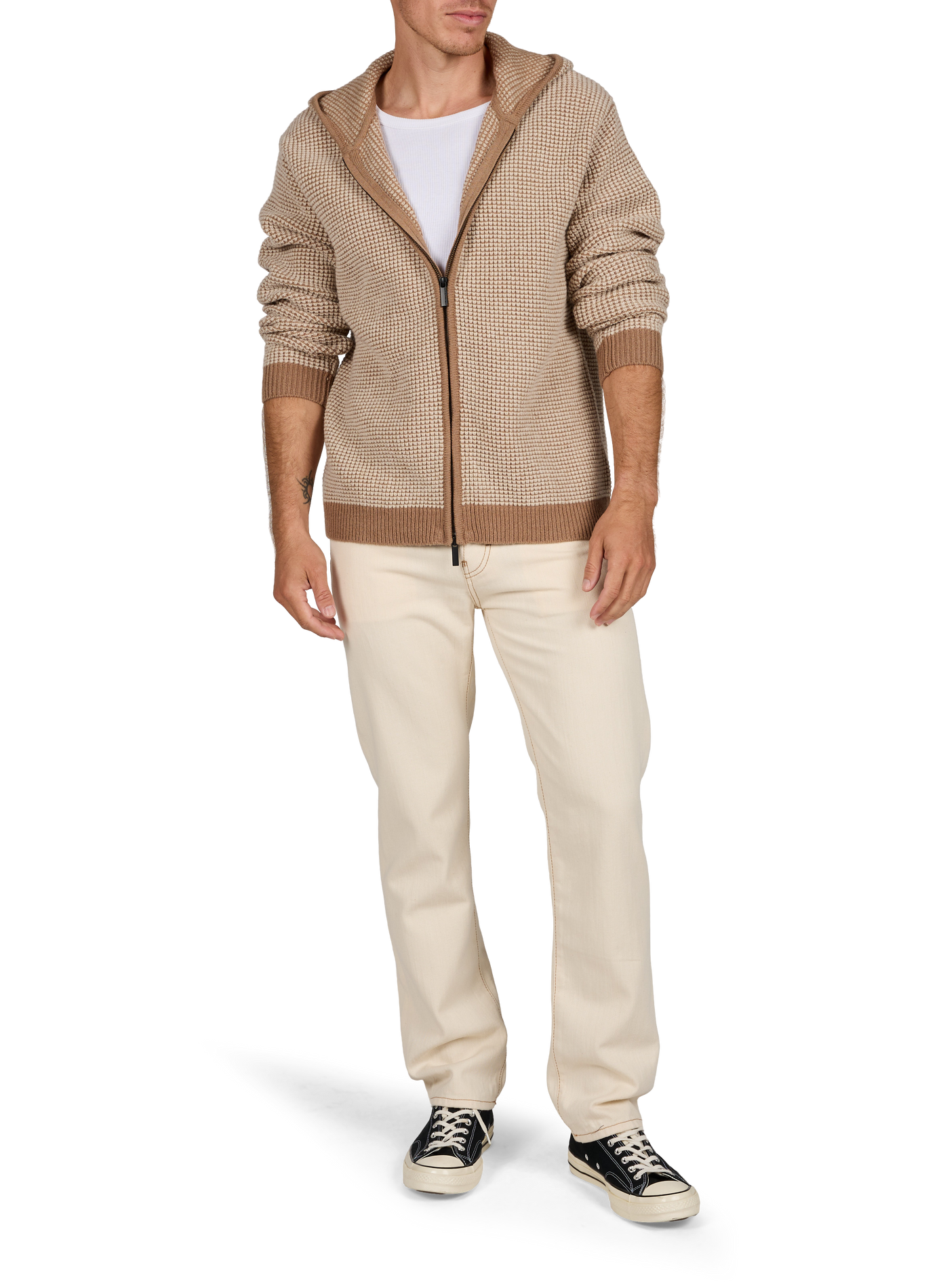 Gerade geschnittene Kapuzen-Strickjacke mit Reißverschluss KNOWLEDGE COTTON Grau