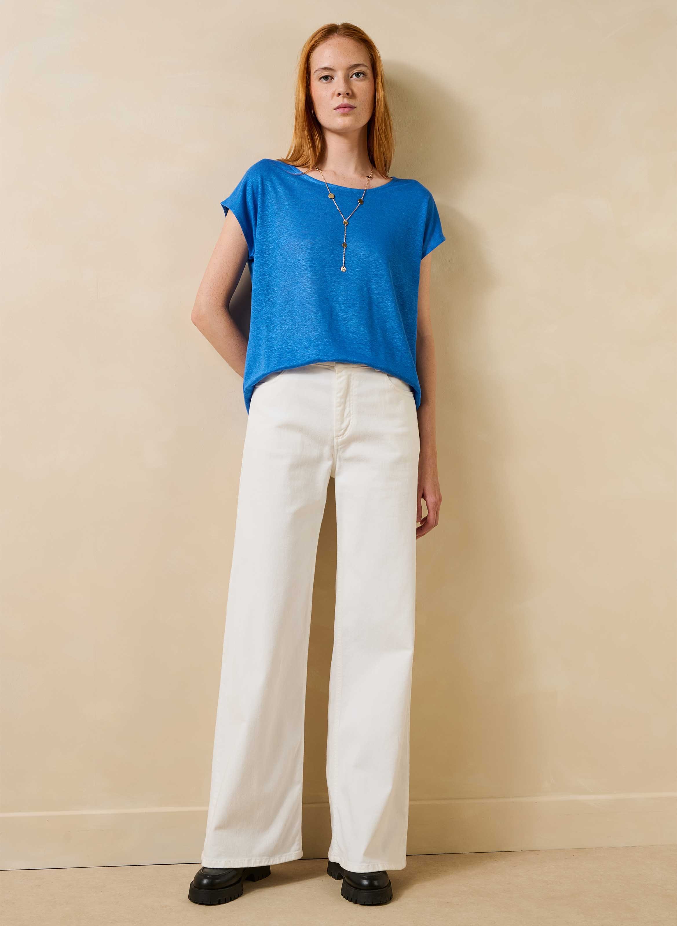 Recht T-shirt van gemêleerd linnen LA FEE MARABOUTEE Blauw