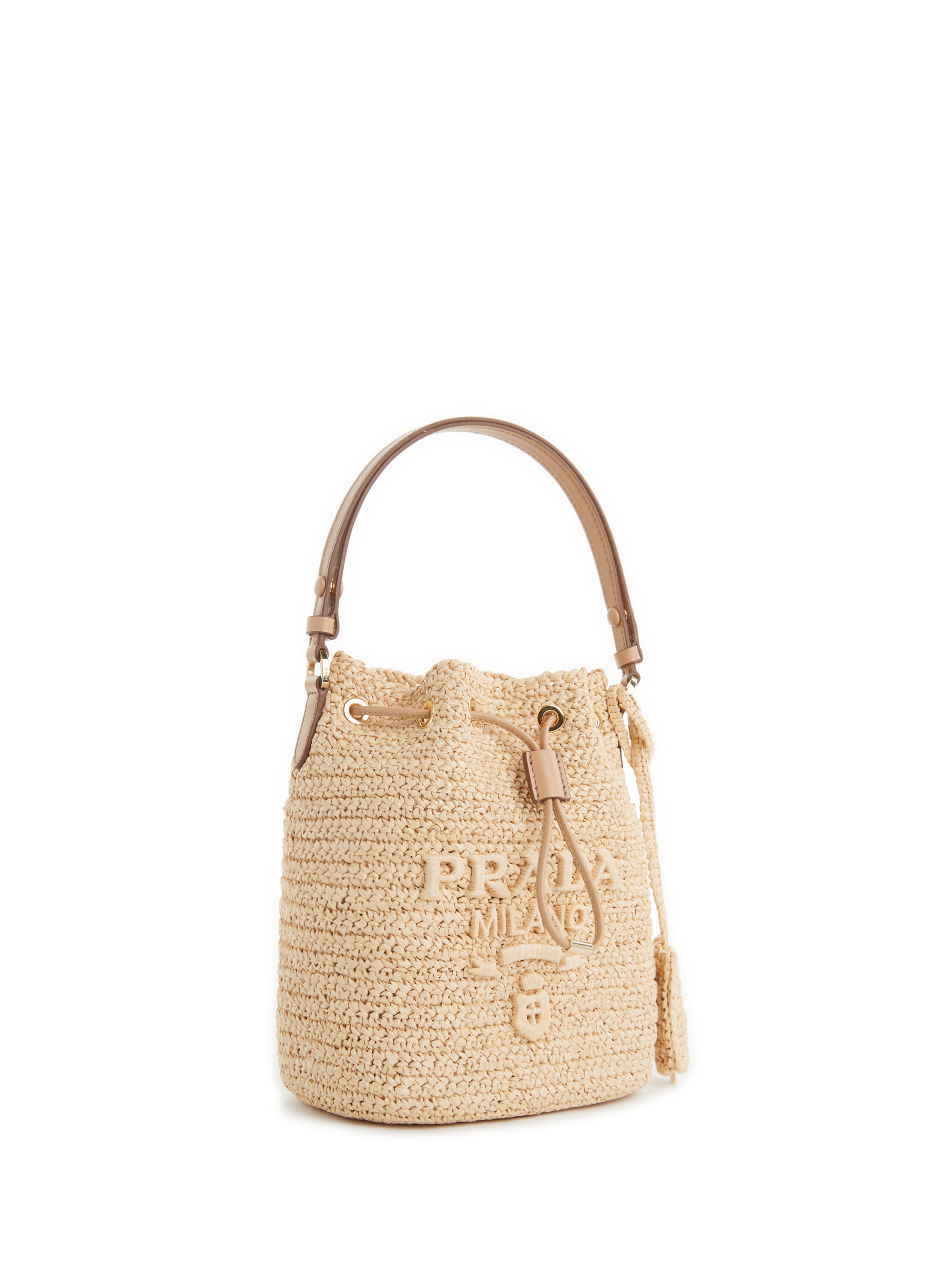 Mini sac seau en raphia et cuir