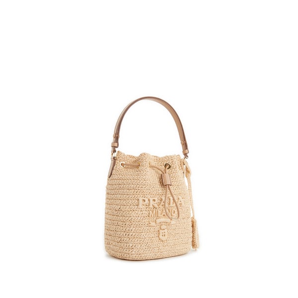 Mini sac seau en raphia et cuir