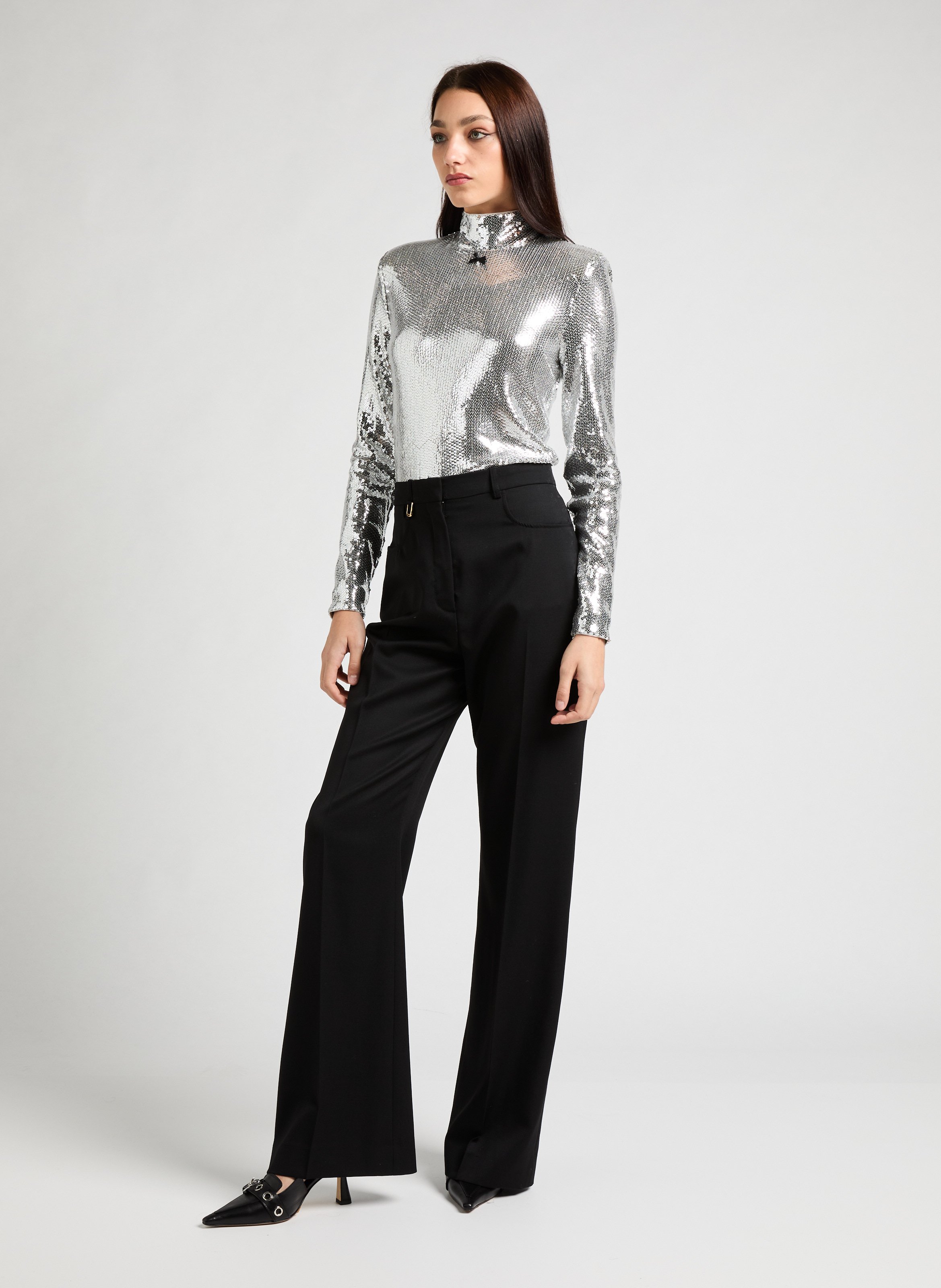 Top à col montant en sequin ROTATE Argent