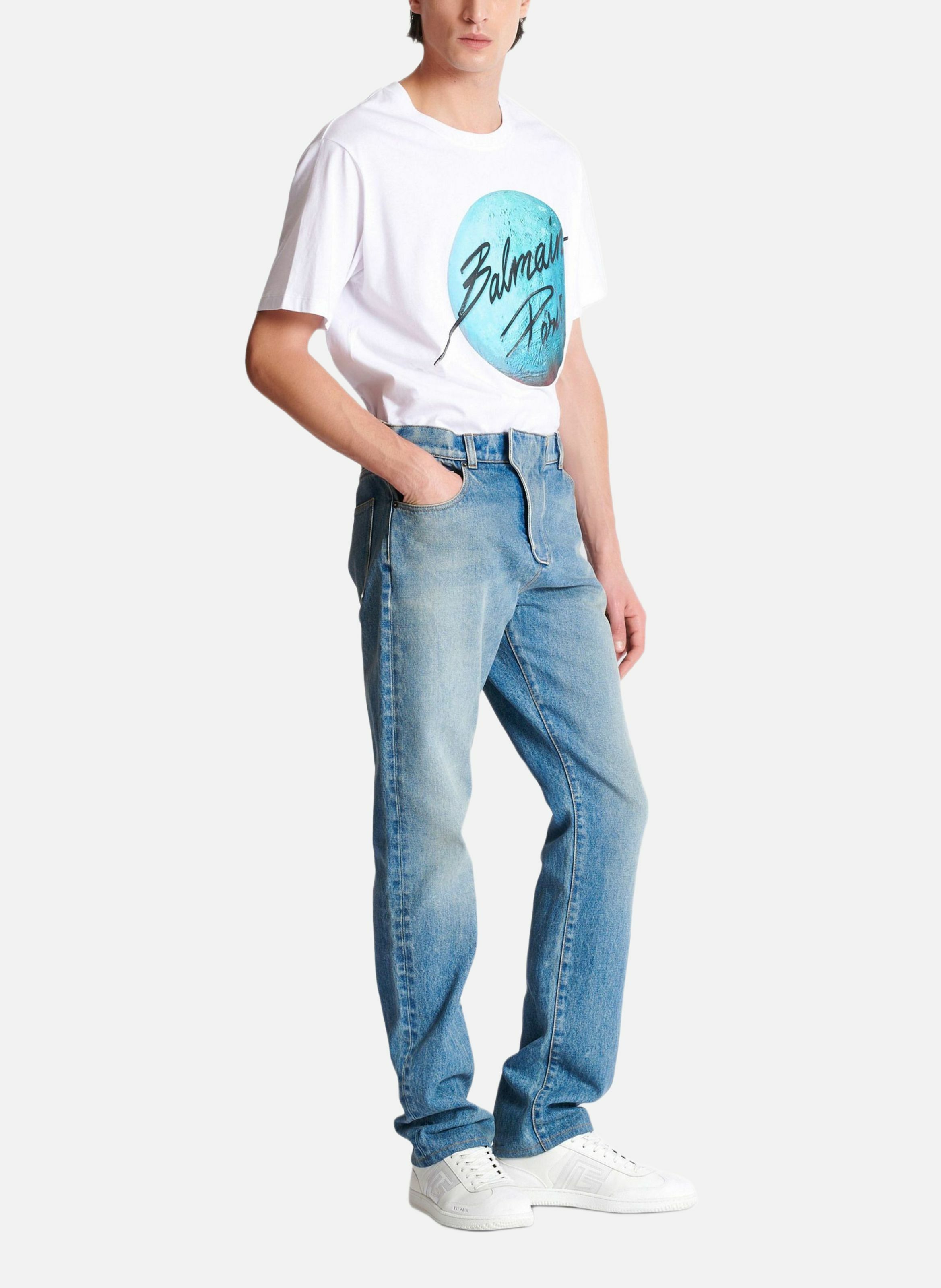 Jean regular en denim BALMAIN Bleu