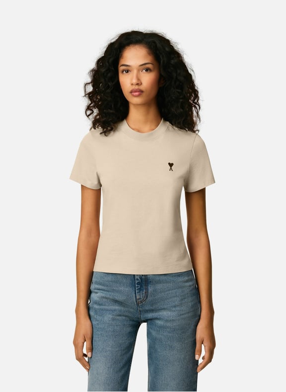 T-shirt ami de coeur croppé en coton Beige by AMI PARIS AMI PARIS T-shirt ami de coeur croppé en coton Beige