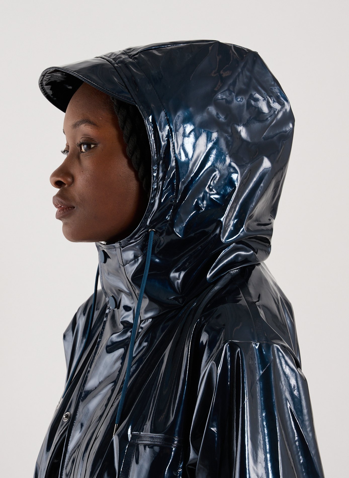 Long vinyl effect coat RAINS Blue