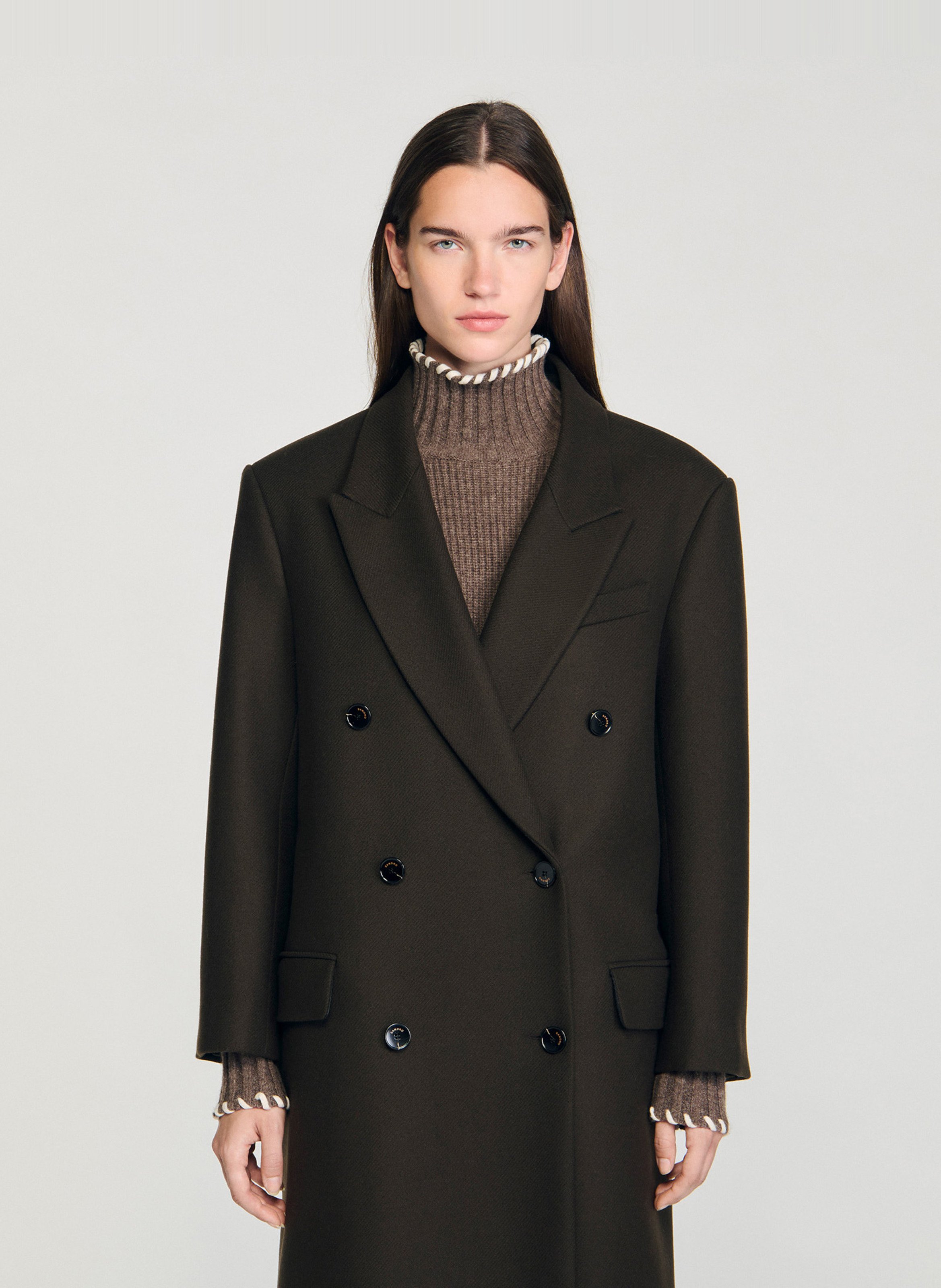 Manteau long oversize en laine mélangée SANDRO Marron