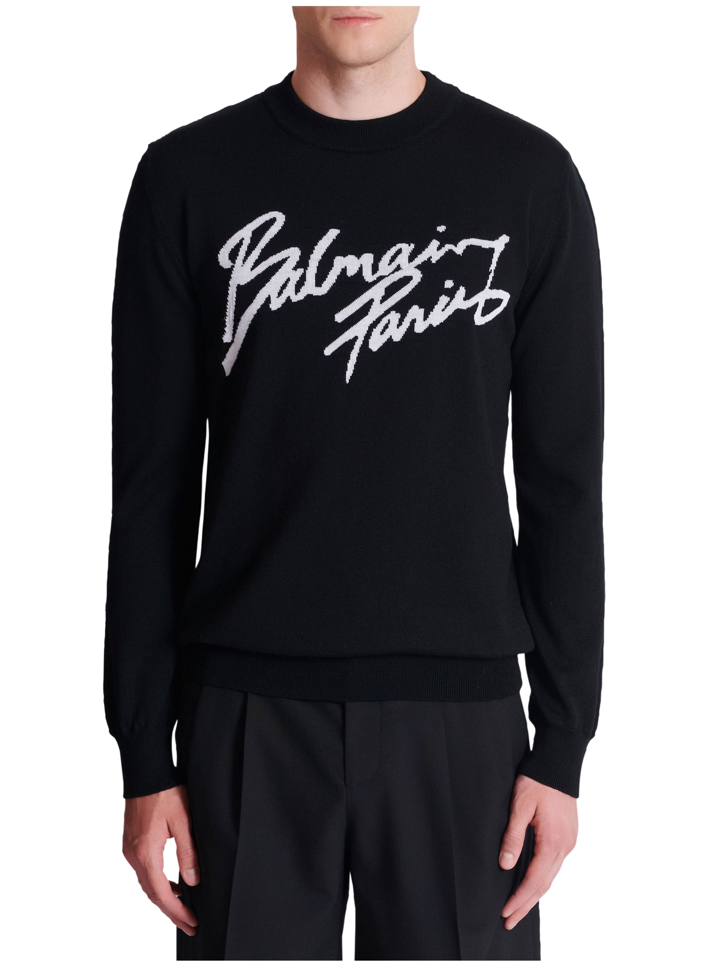 Pull en laine mérinos BALMAIN Noir