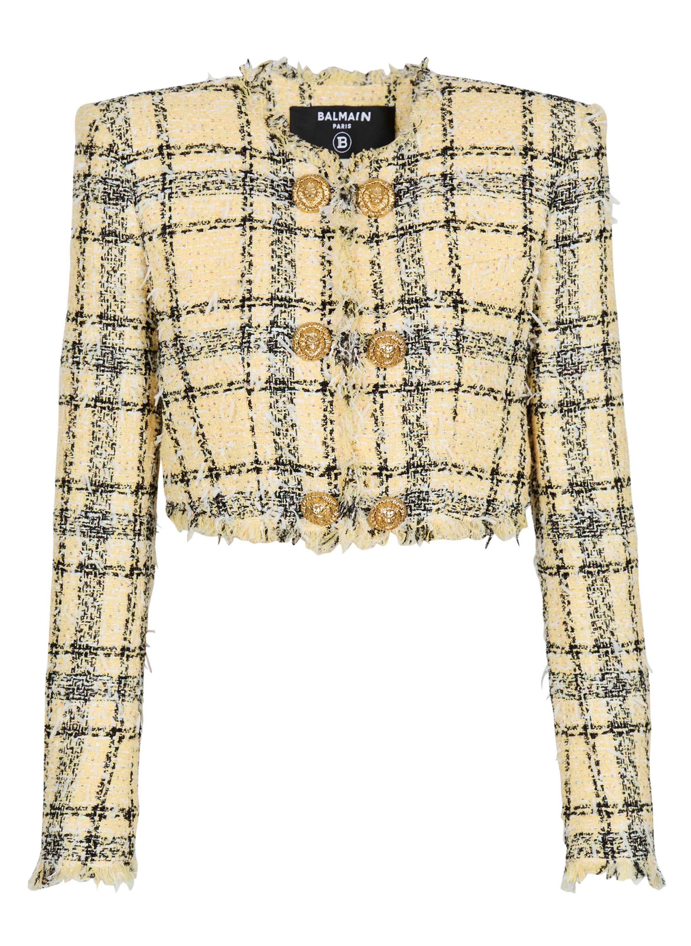 Spencer court en tweed à paillettes BALMAIN Jaune