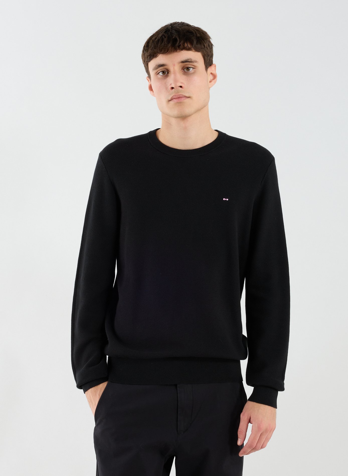 EDEN PARK Pull col rond à broderie en coton Noir