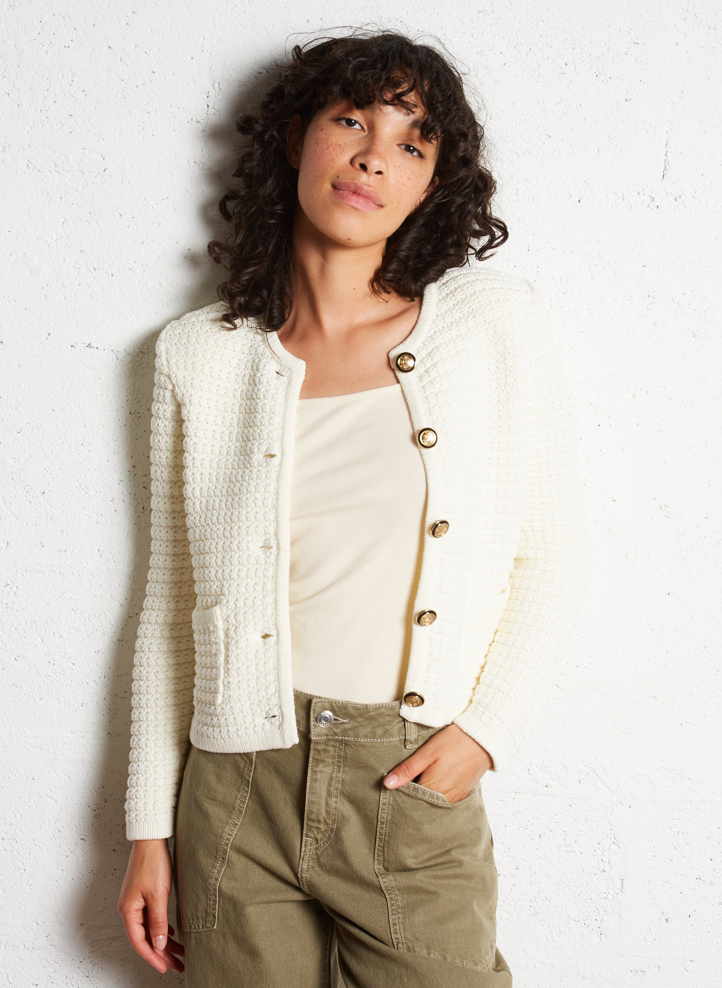 Gilet droit col rond en coton mélangé gaspard BA&SH Beige