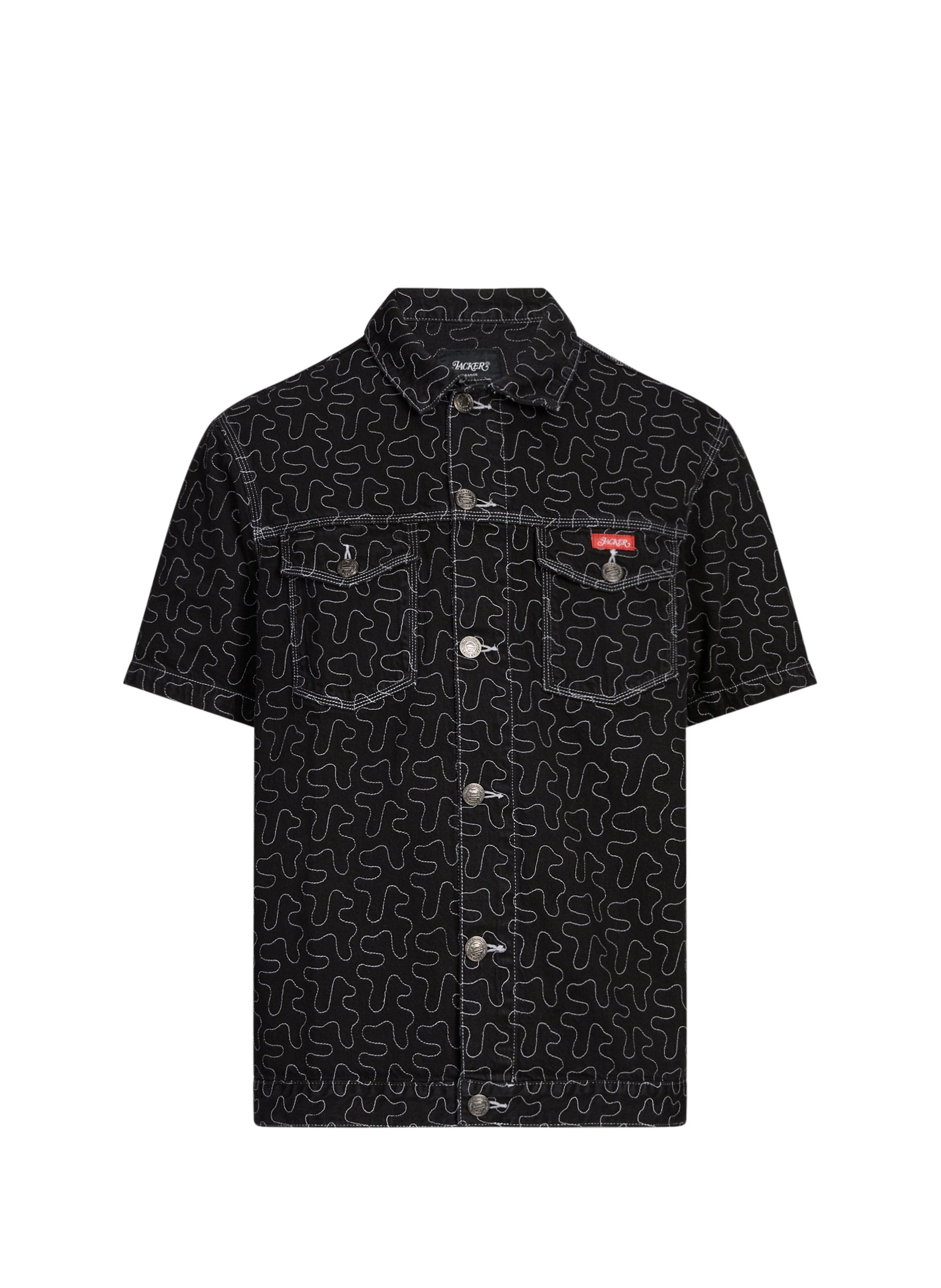 JACKER. Chemise manches courtes à motif en coton Noir