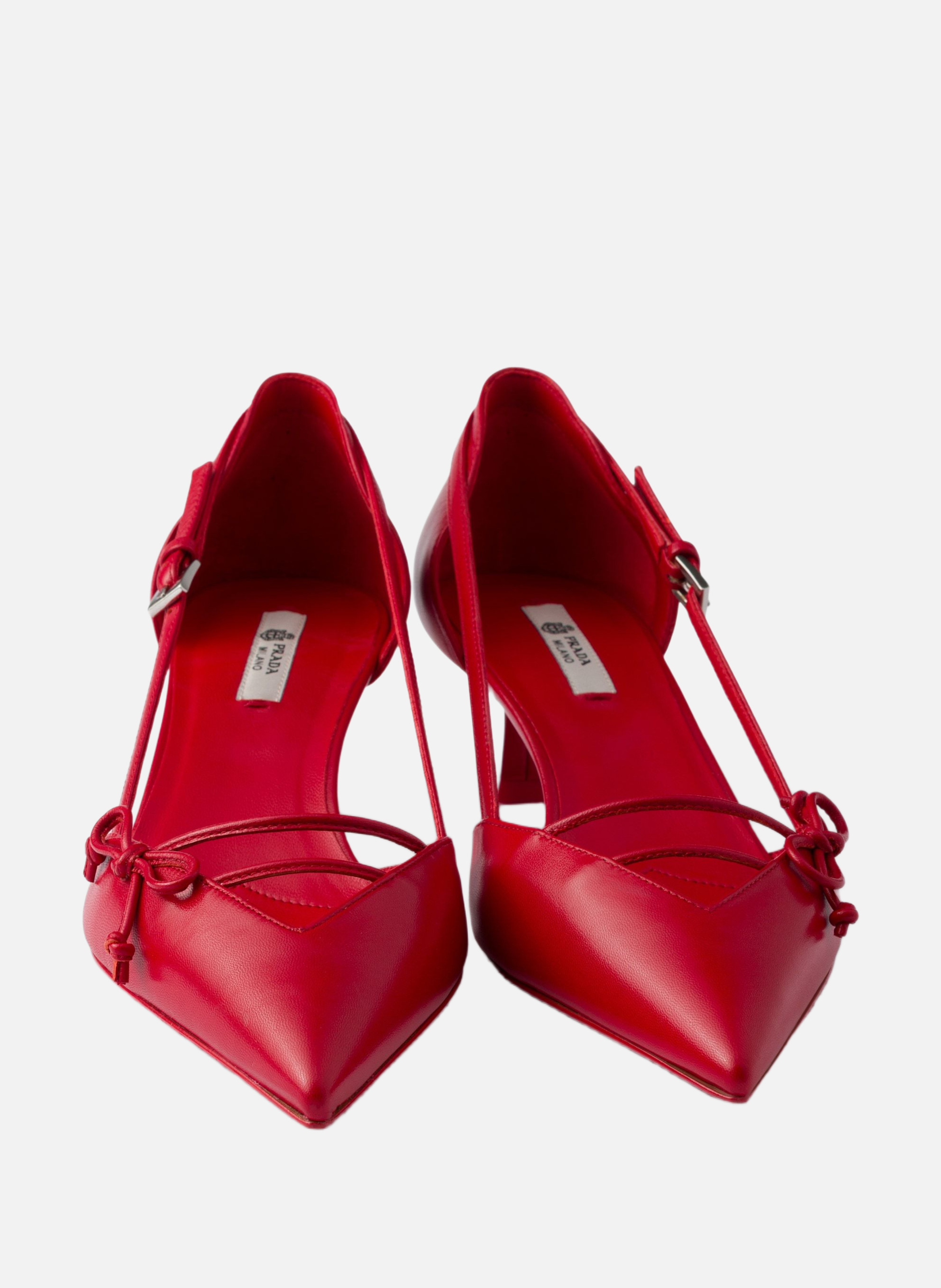 Escarpins en cuir à côtés ouverts PRADA Rouge