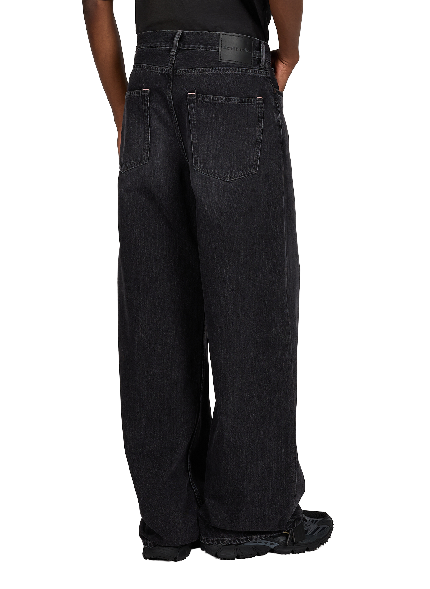 Straight and wide leg jeans in cotton and leather ACNE STUDIOS Black
