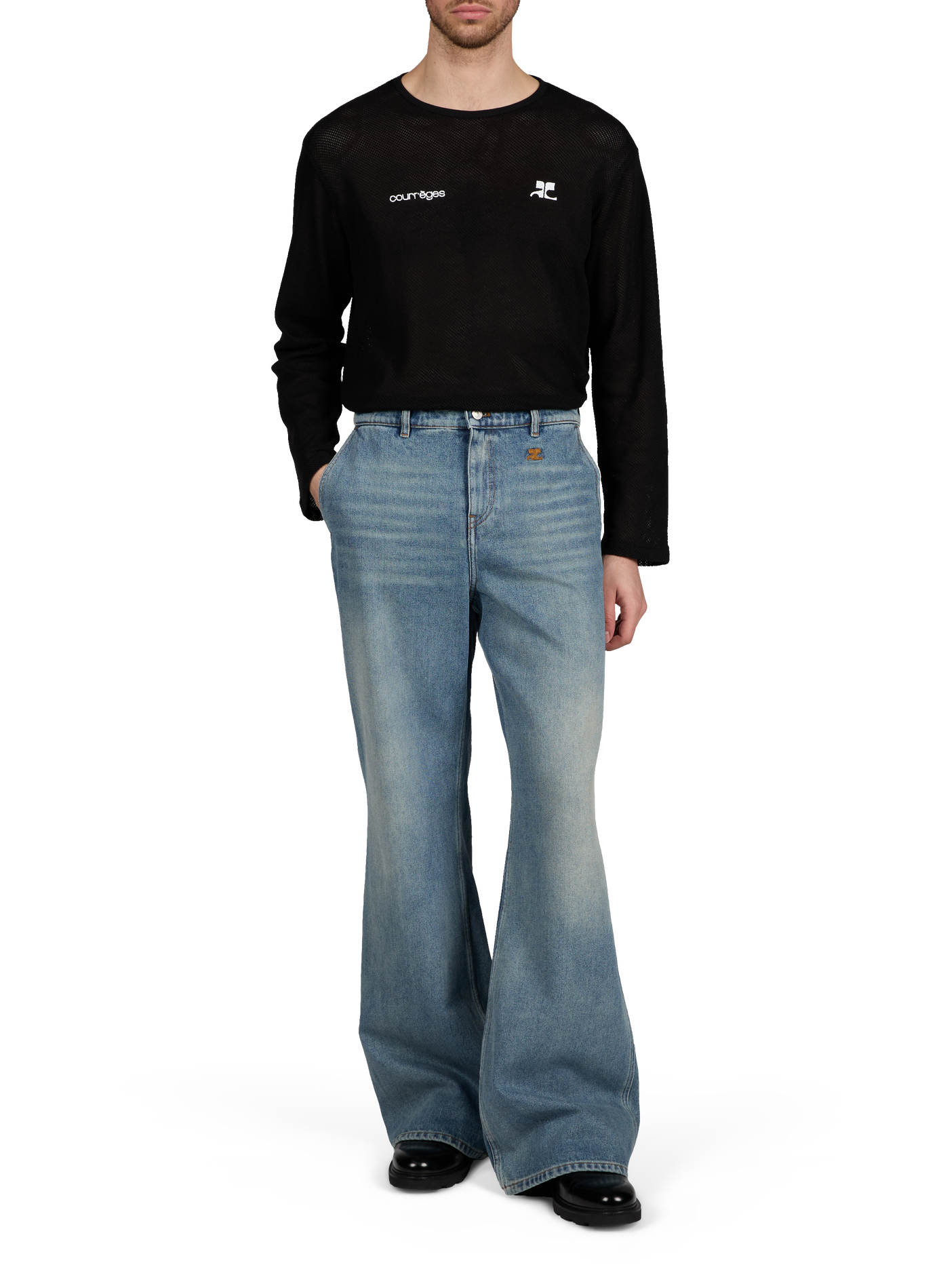 Mesh round neck sweater COURRÈGES Black