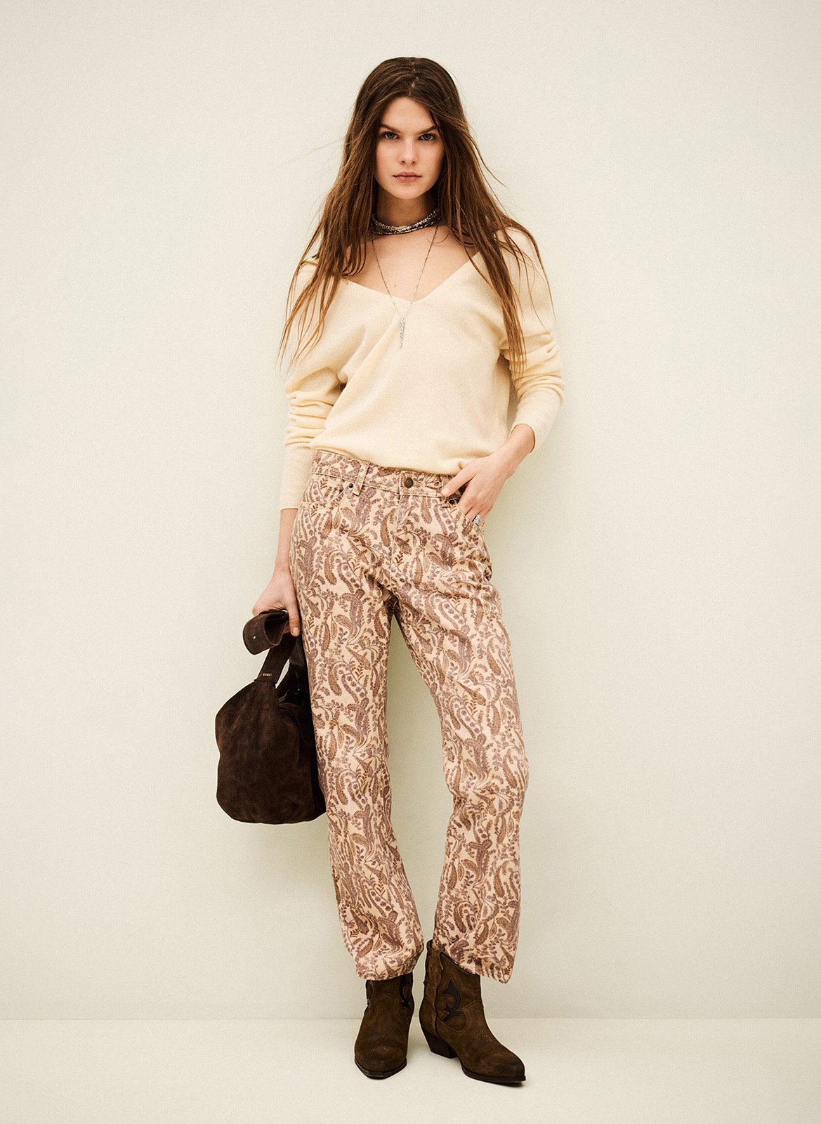 Pantalon droit imprimé tooty BA&SH Beige