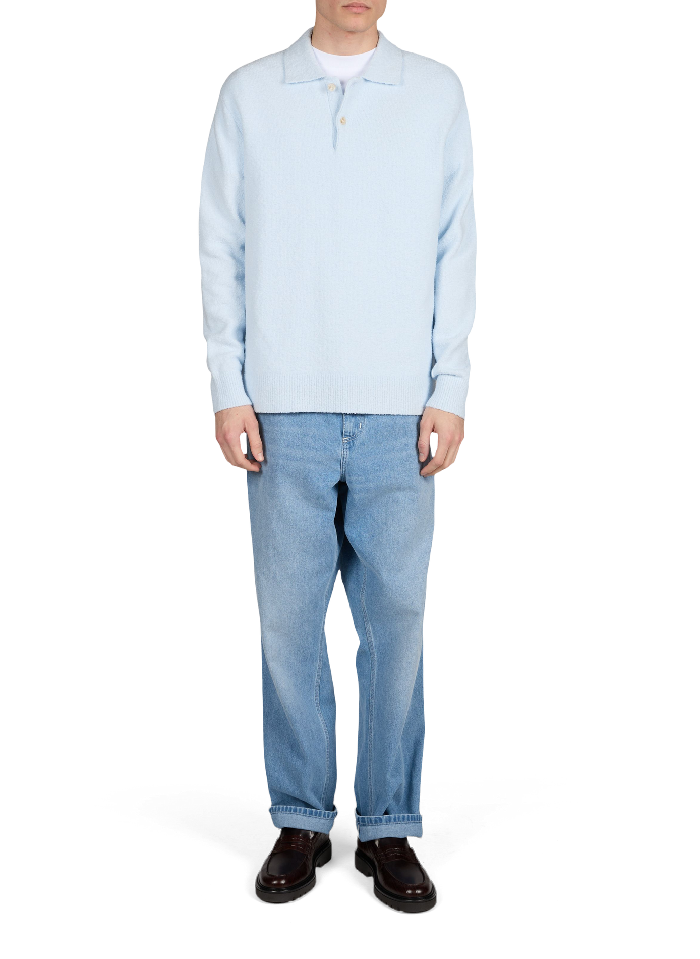 Pull à col polo en coton et laine mélangés SAMSOE SAMSOE Bleu