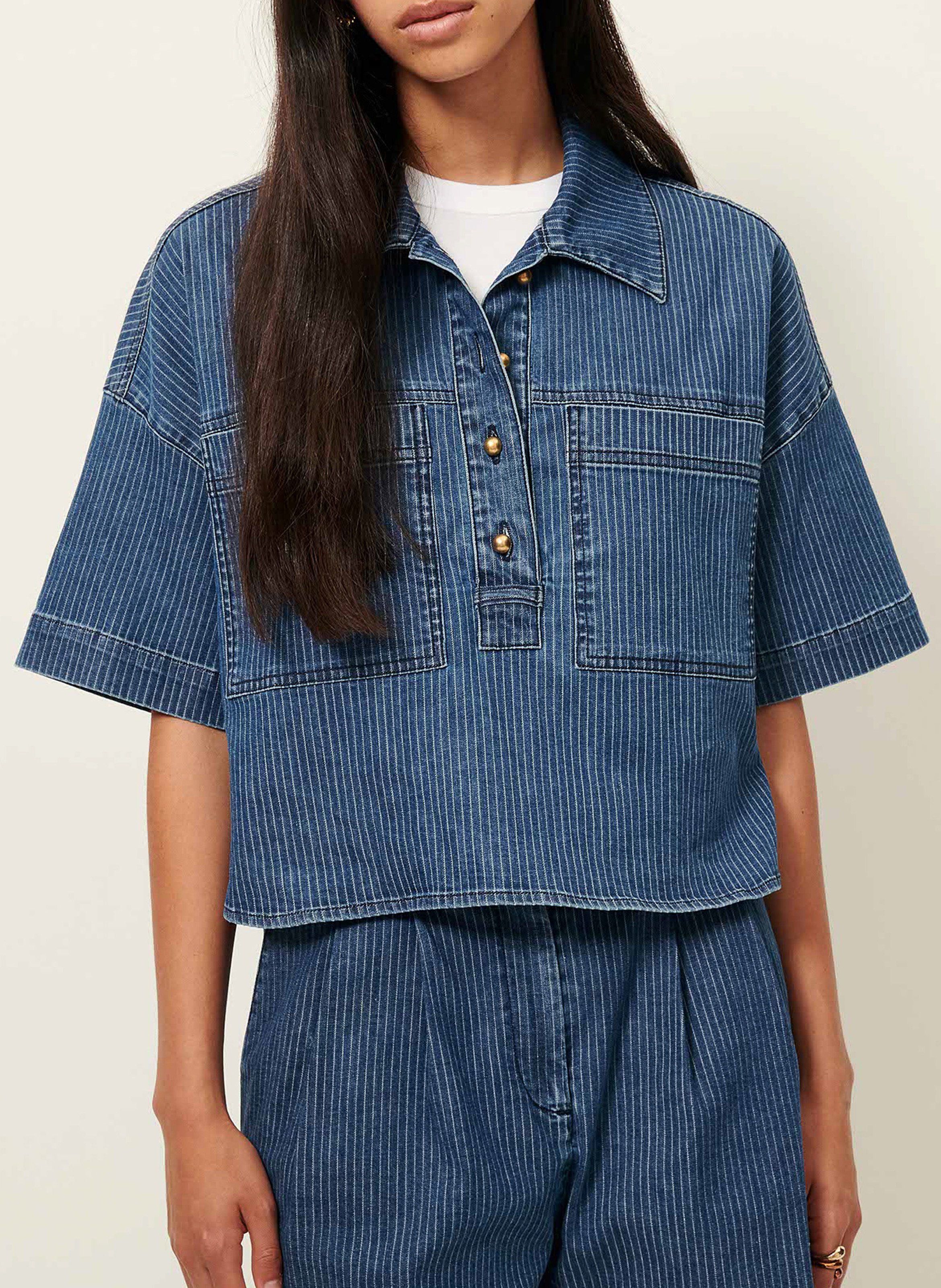 Polo ample manches courtes en denim brut newport SESSUN Bleu