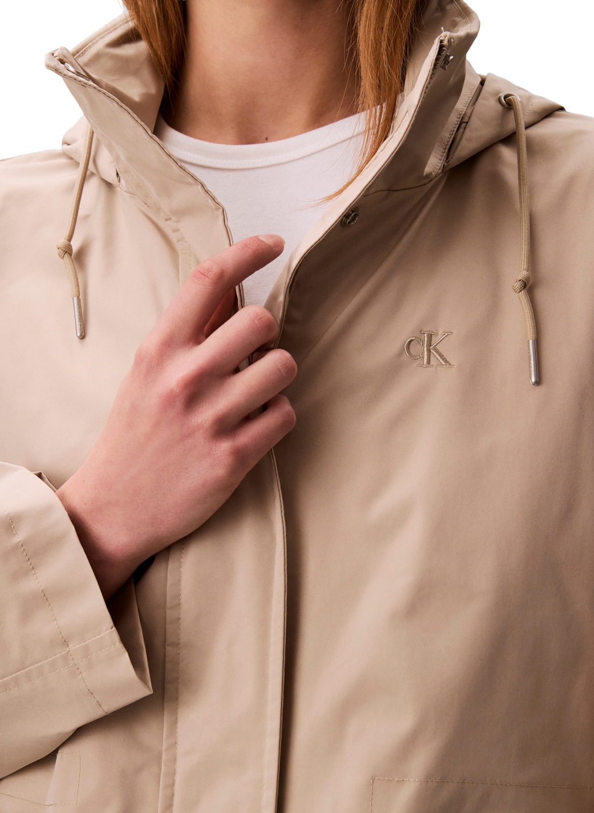 Straight zip-up hooded jacket CALVIN KLEIN Beige