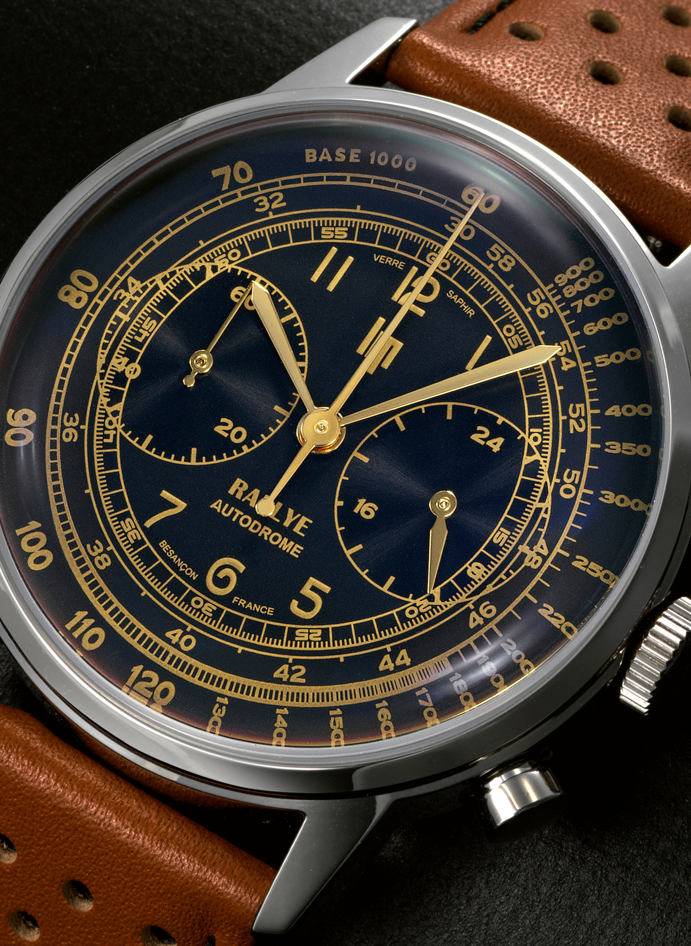 Montre quartz Rallye Méca chronographe en cuir LIP Noir