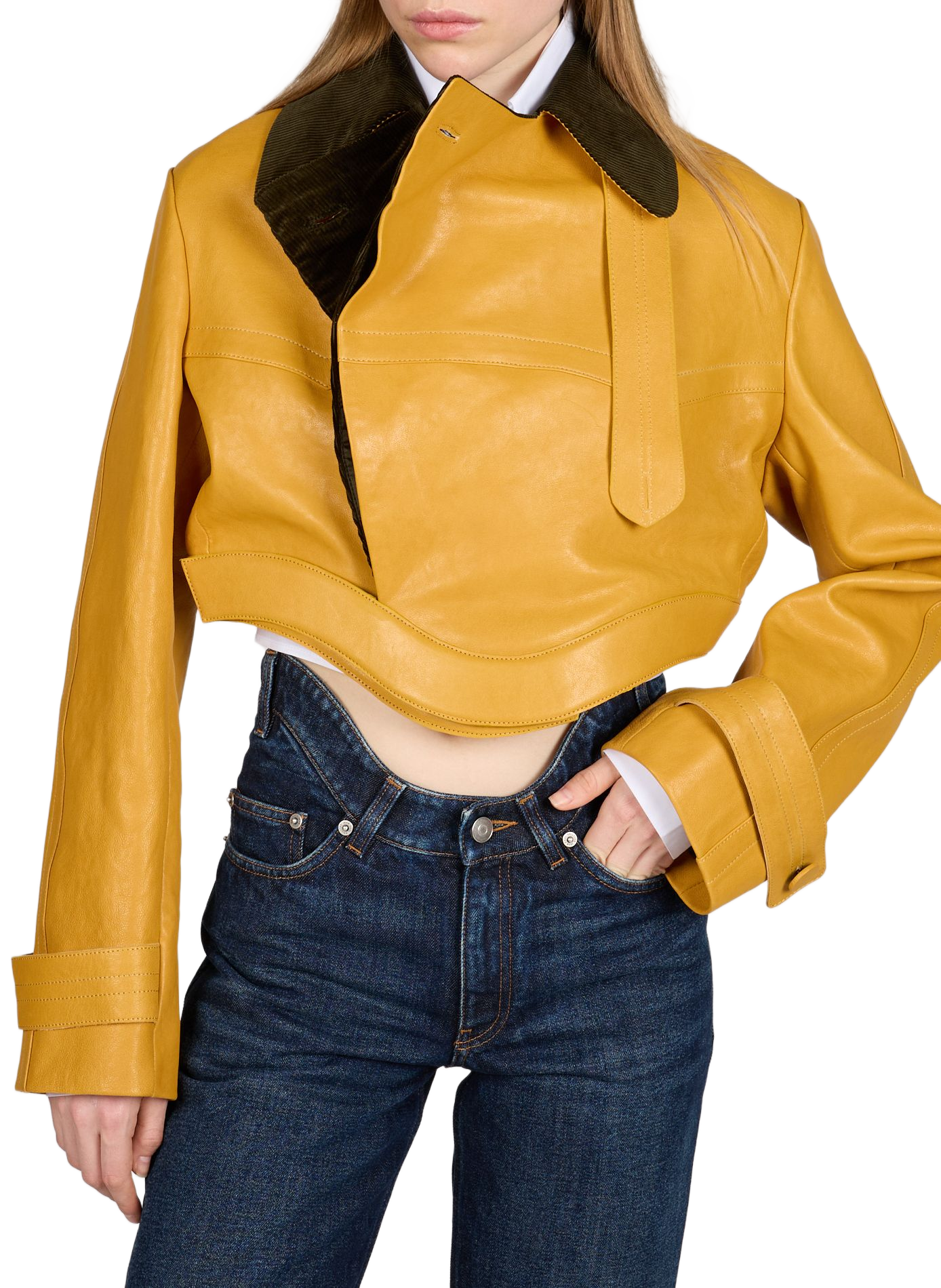 Cropped leather jacket JEAN PAUL GAULTIER Yellow