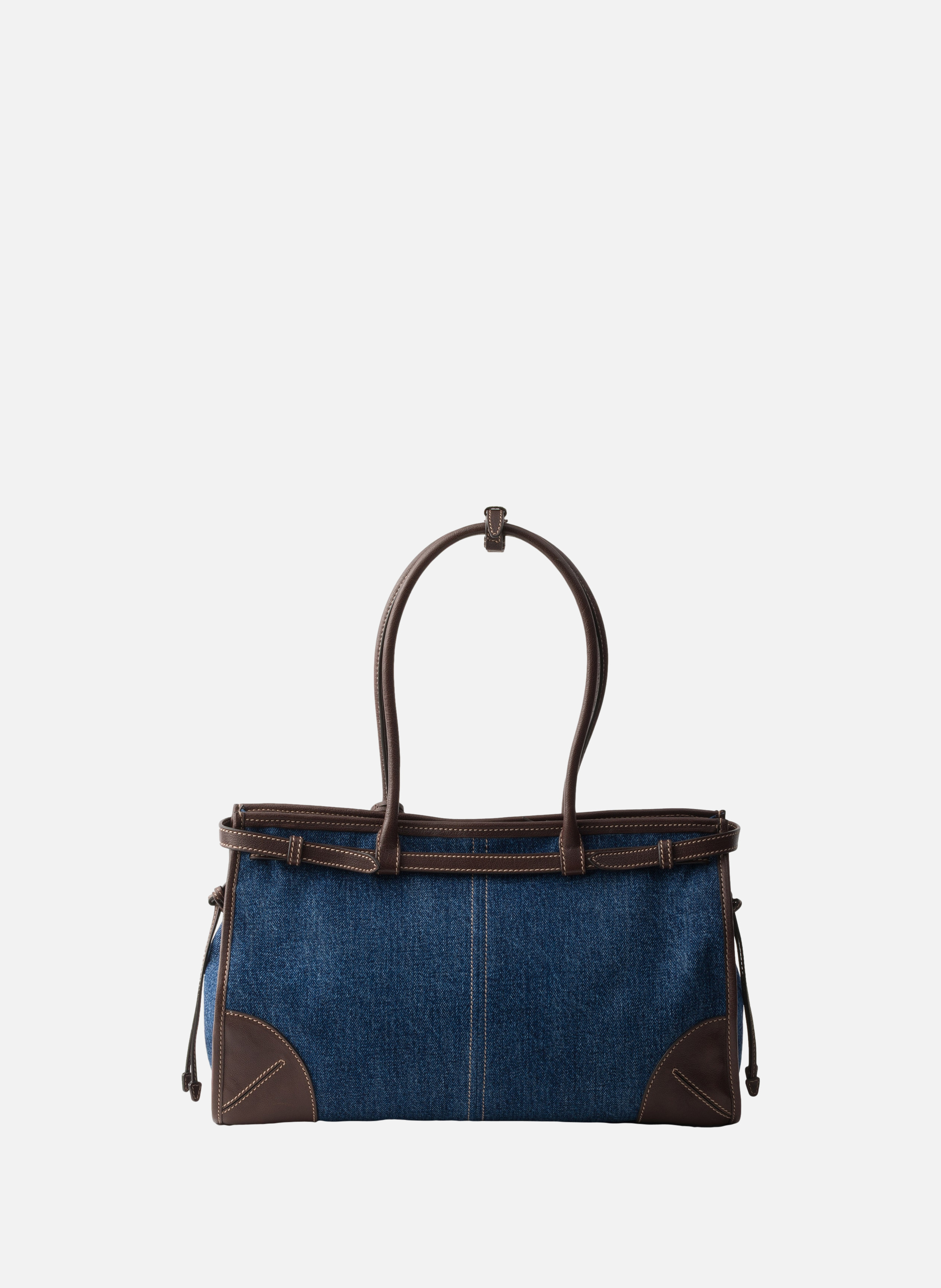 Grand sac à main prada bonnie en denim et cuir PRADA Bleu