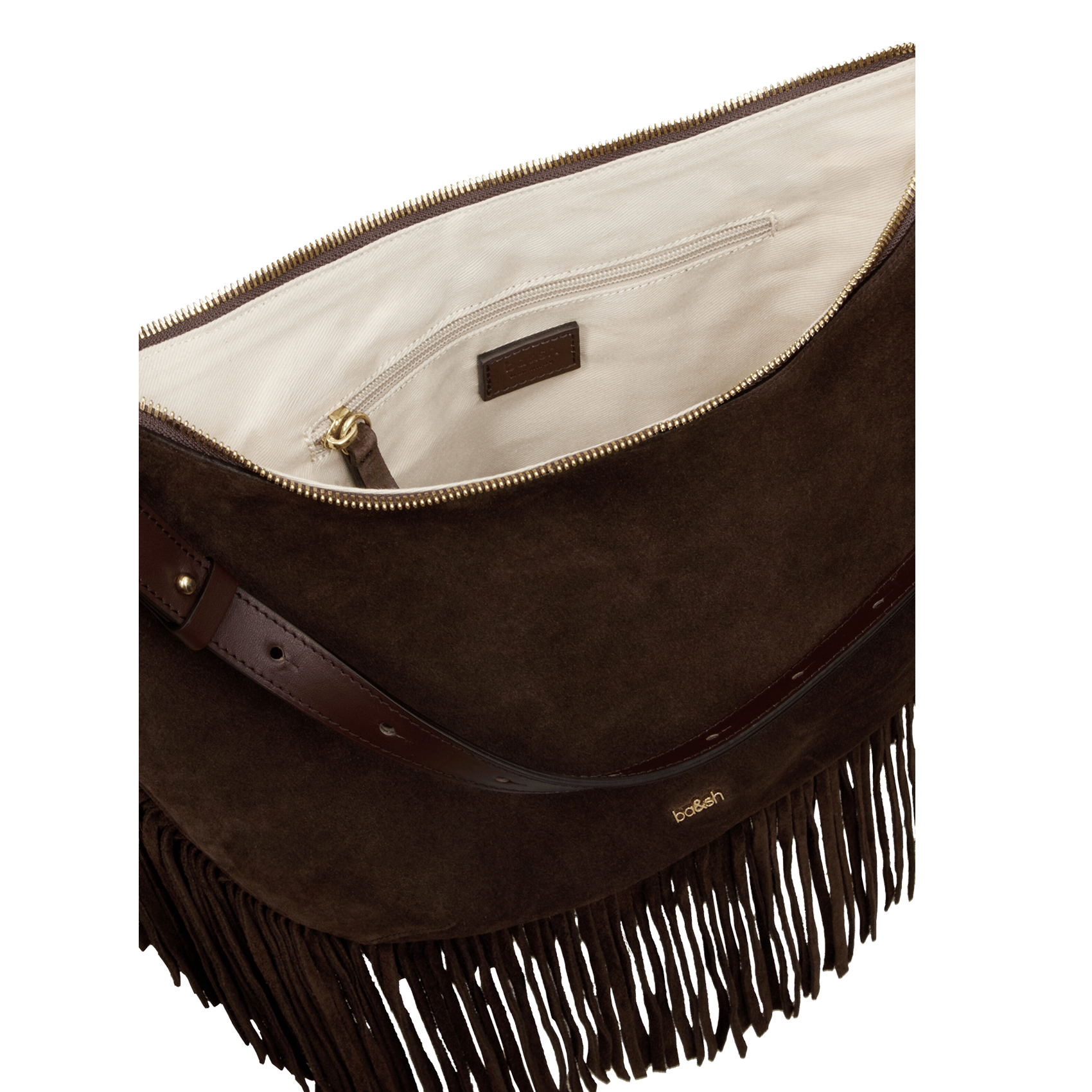 Sac porté épaule en cuir suede swing franges BA&SH Marron