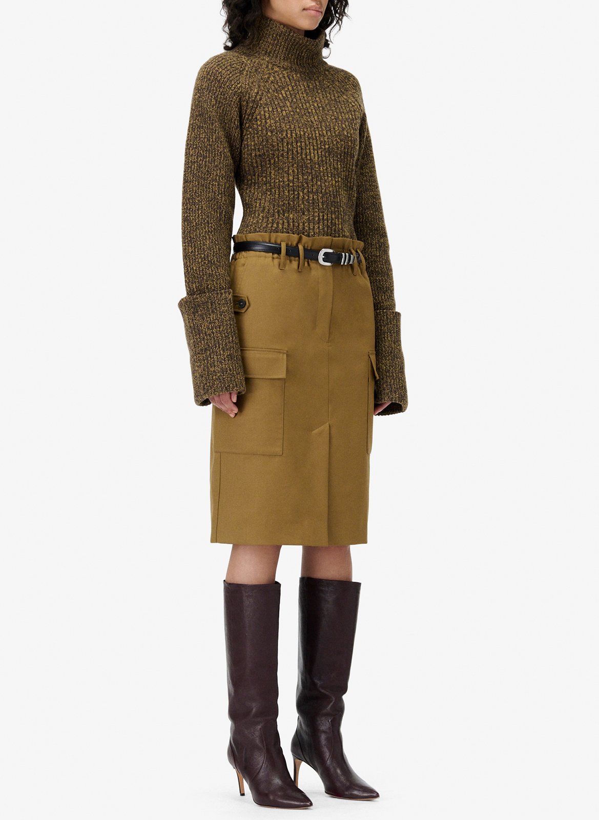 Carrie wool straight midi skirt with pockets IRO Brown