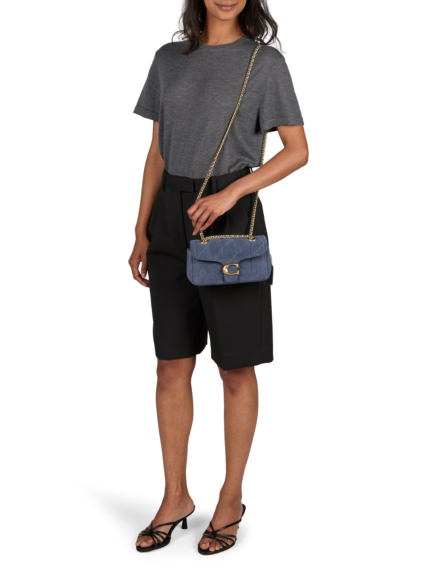 Sac épaule Tabby 20 matelassé en cuir daim Bleu