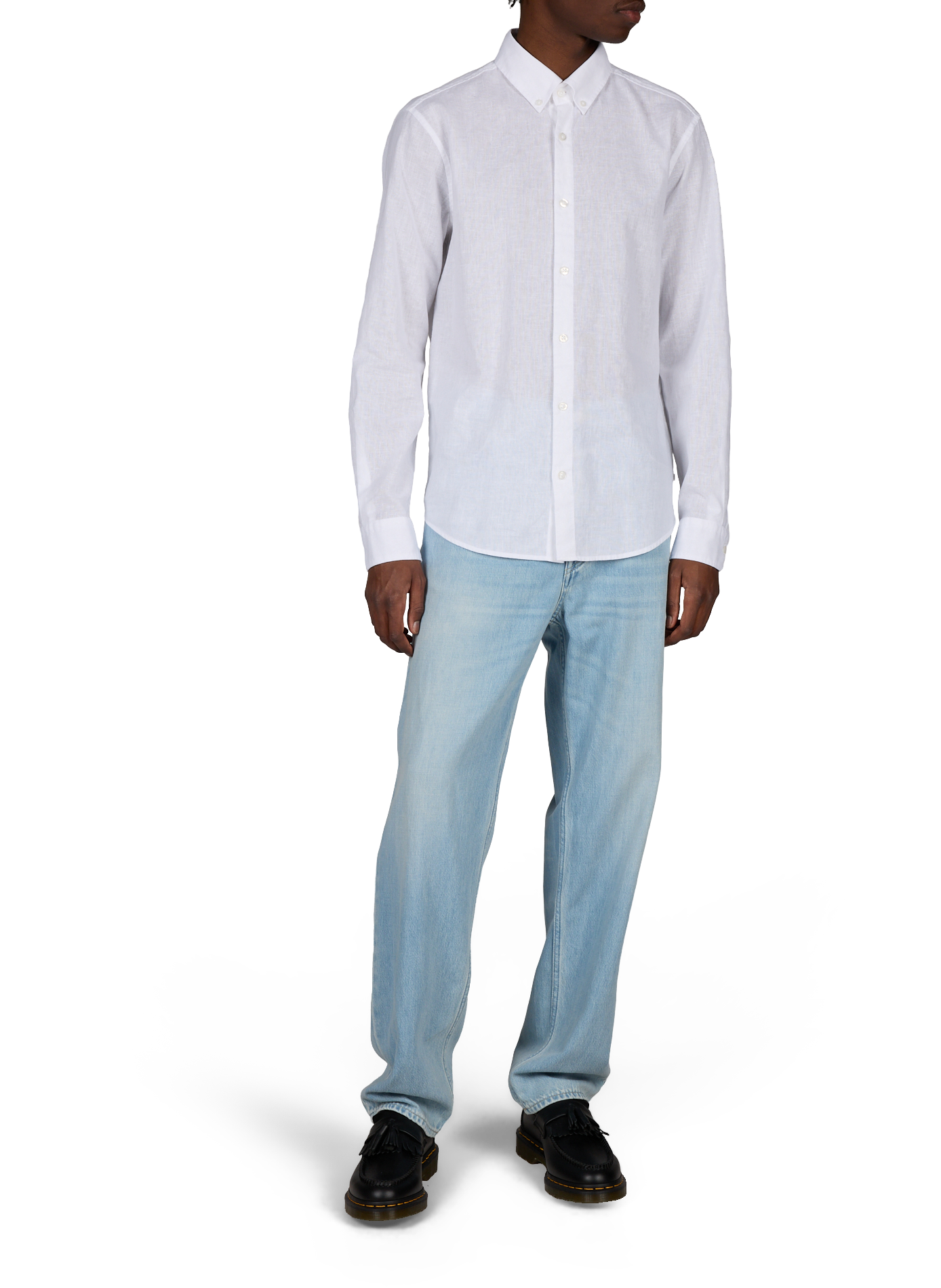 Corey straight shirt in cotton and linen STRELLSON White