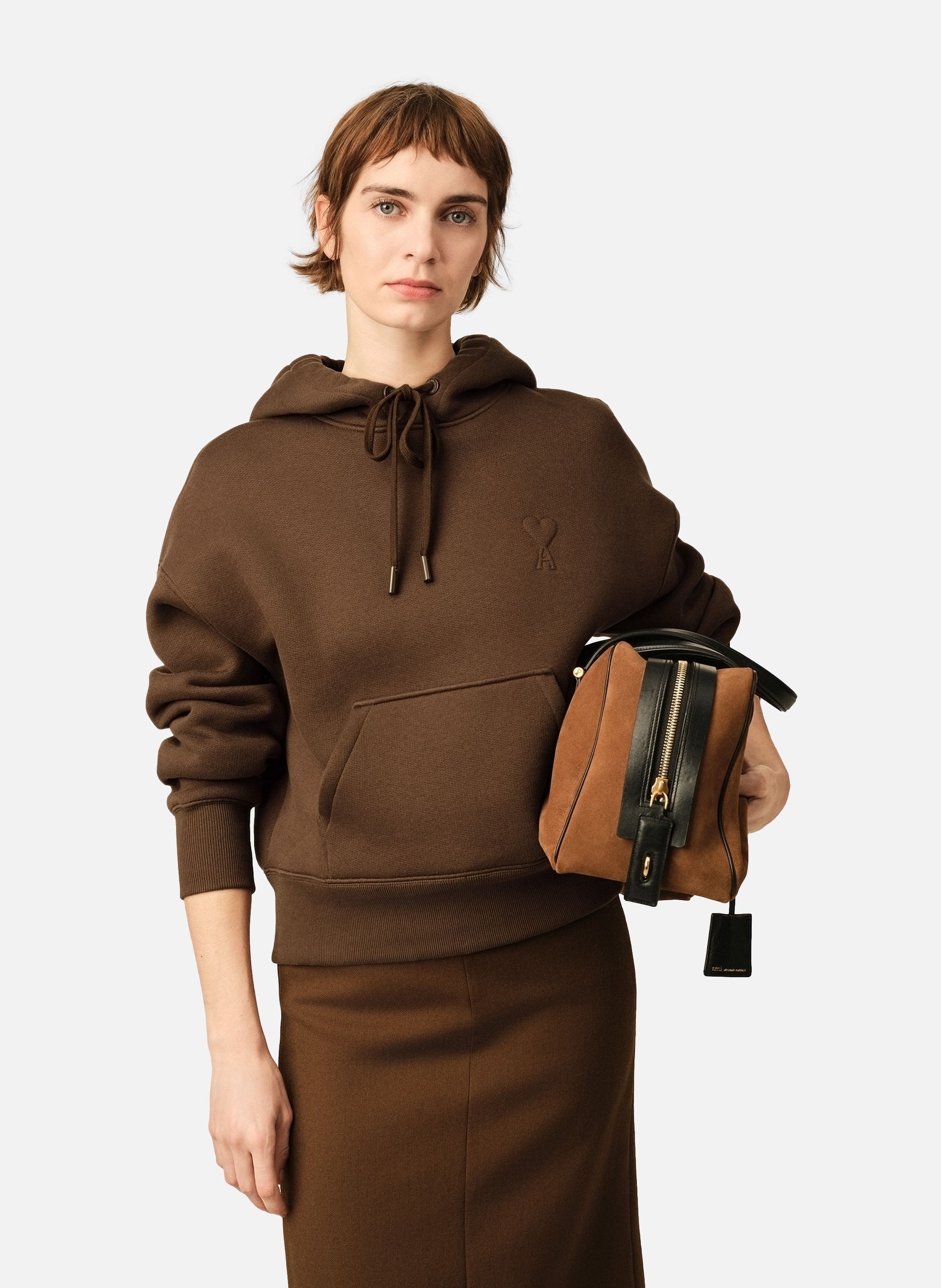 Hoodie unisexe en coton ami de coeur embossé AMI PARIS Marron