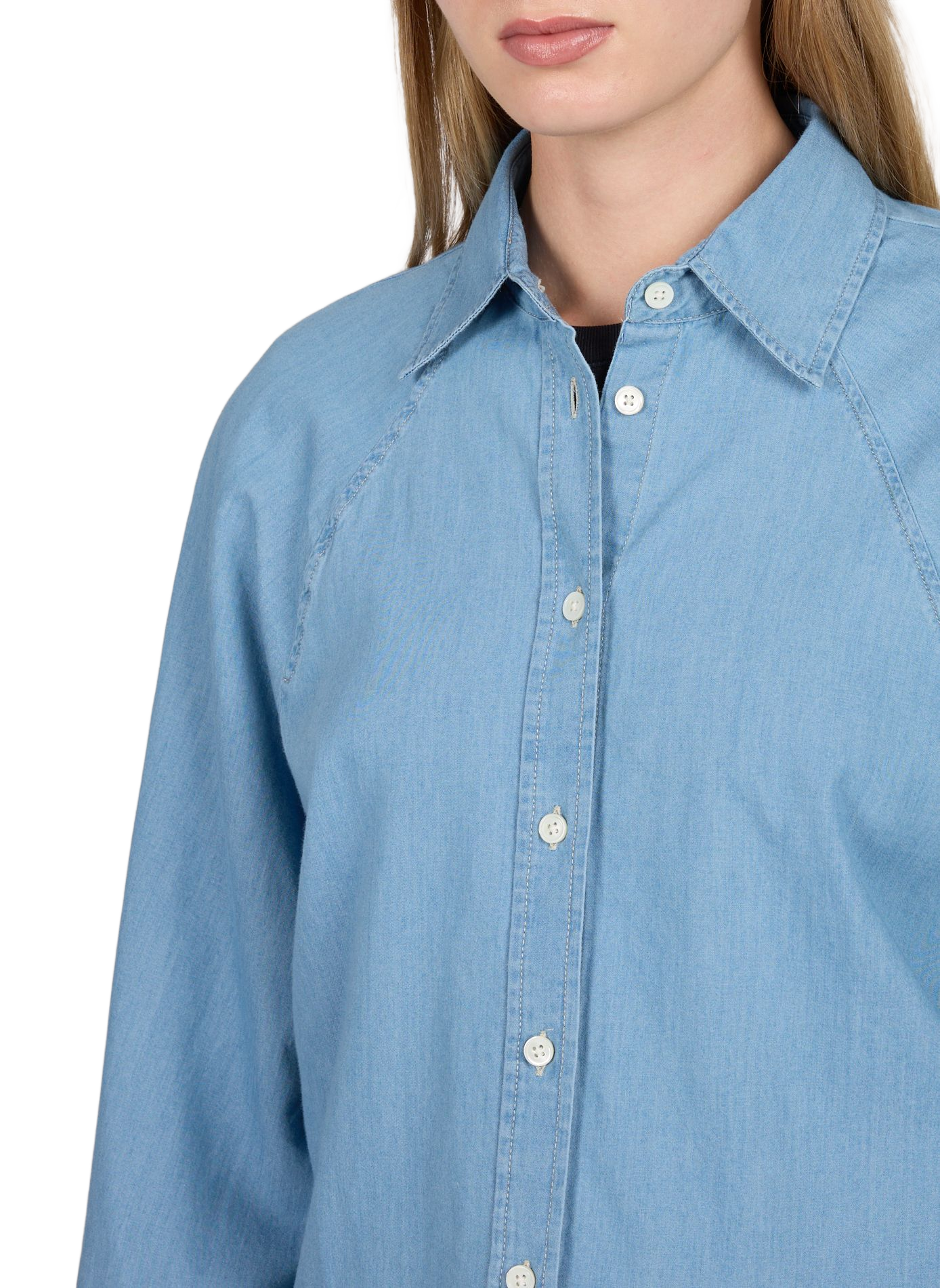 Gerader Baumwoll-Denim-Blusenkleid CLOSED Blau