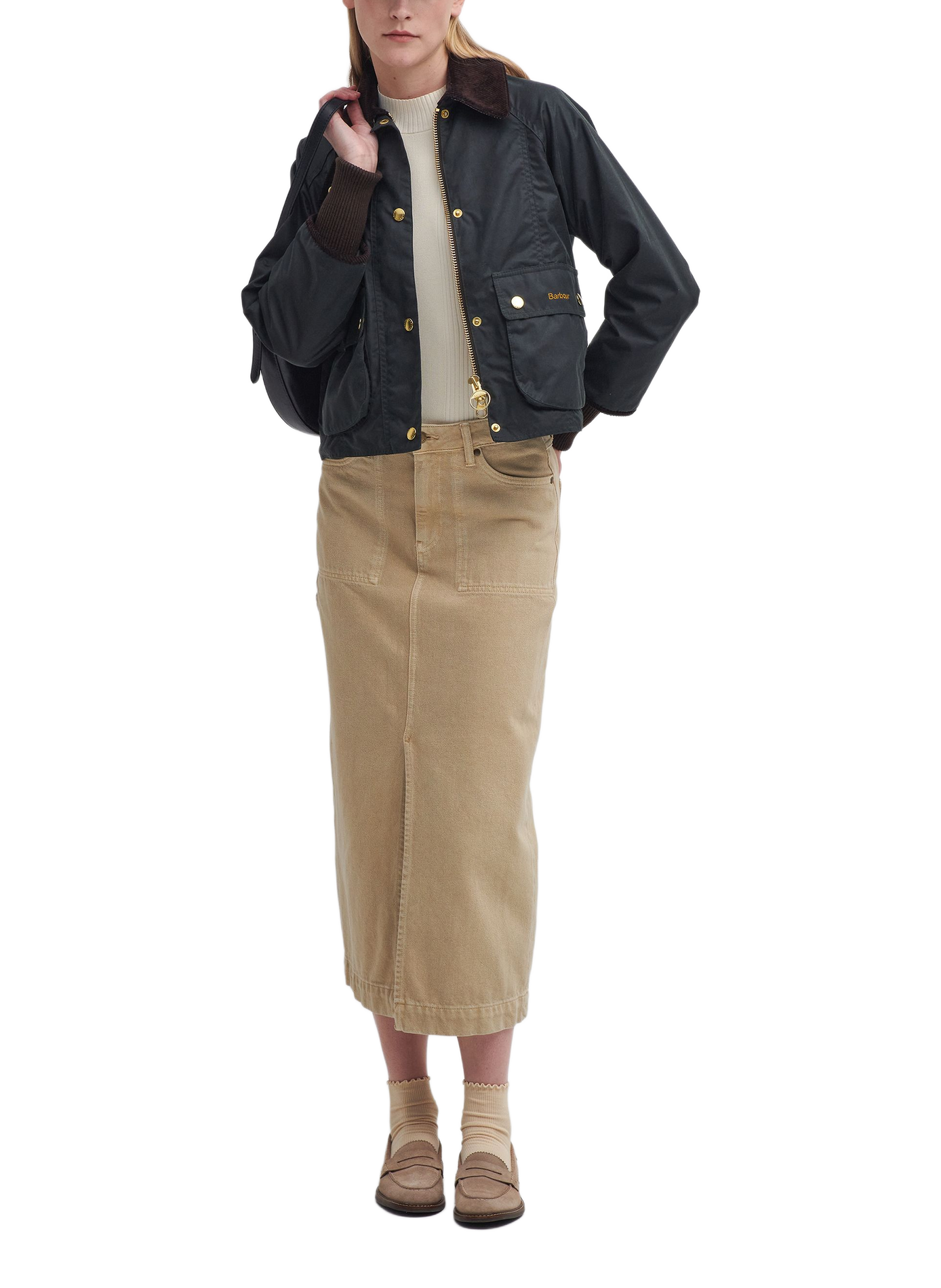 Cropped Beadnell Wax Jacket in Cotton BARBOUR Brown