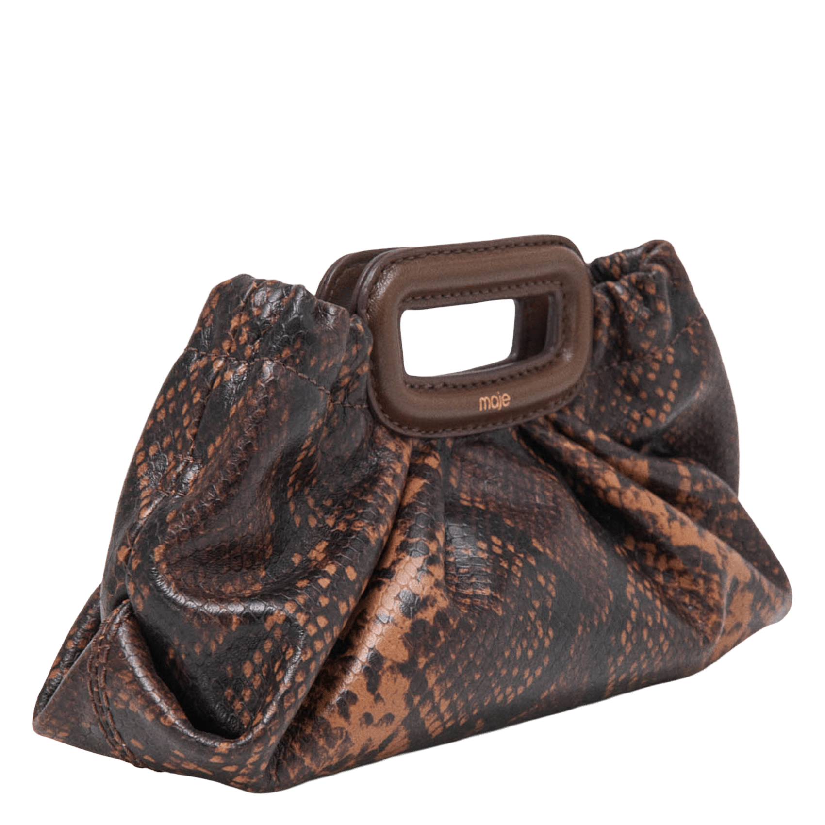 Mini clutch en cuir embossé python MAJE Marron