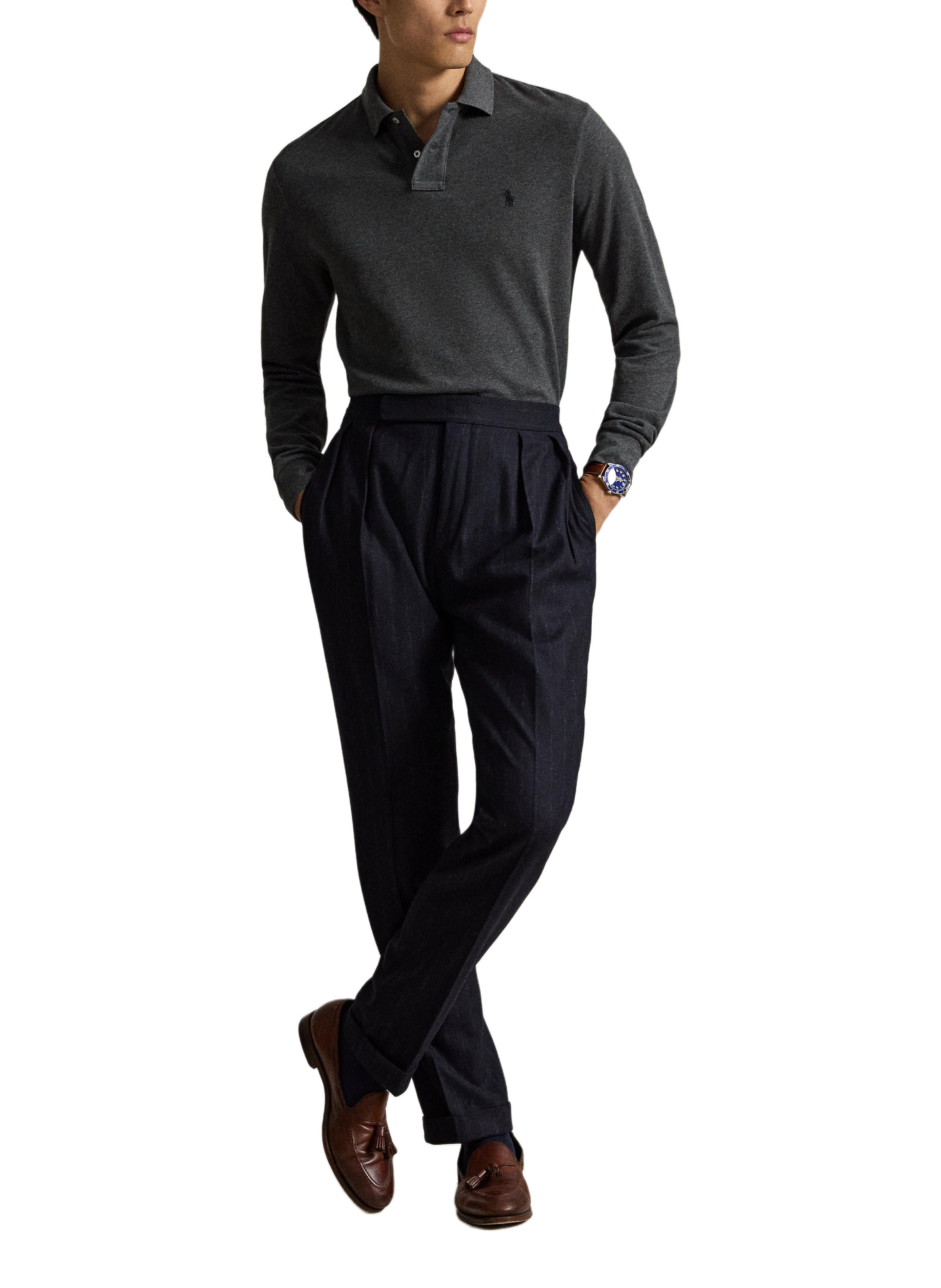 Polo manches longues en coton POLO RALPH LAUREN Gris